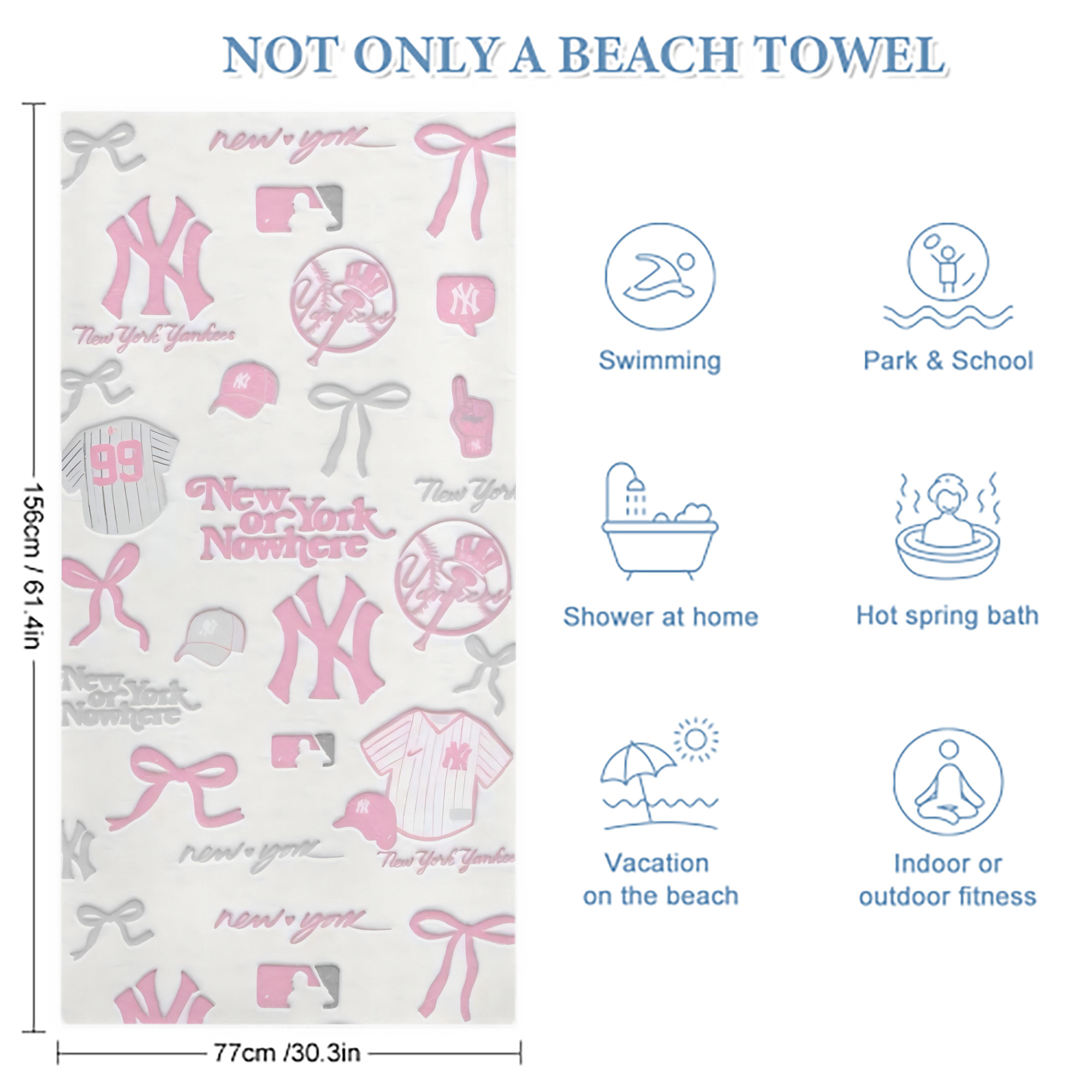 New York Yankees 206 Premium Microfiber Beach Towel – Soft, Large Size, Multi-Purpose For Beach, Picnic & Kids, Lightweight & Portable With Carry Bag, Easy Care