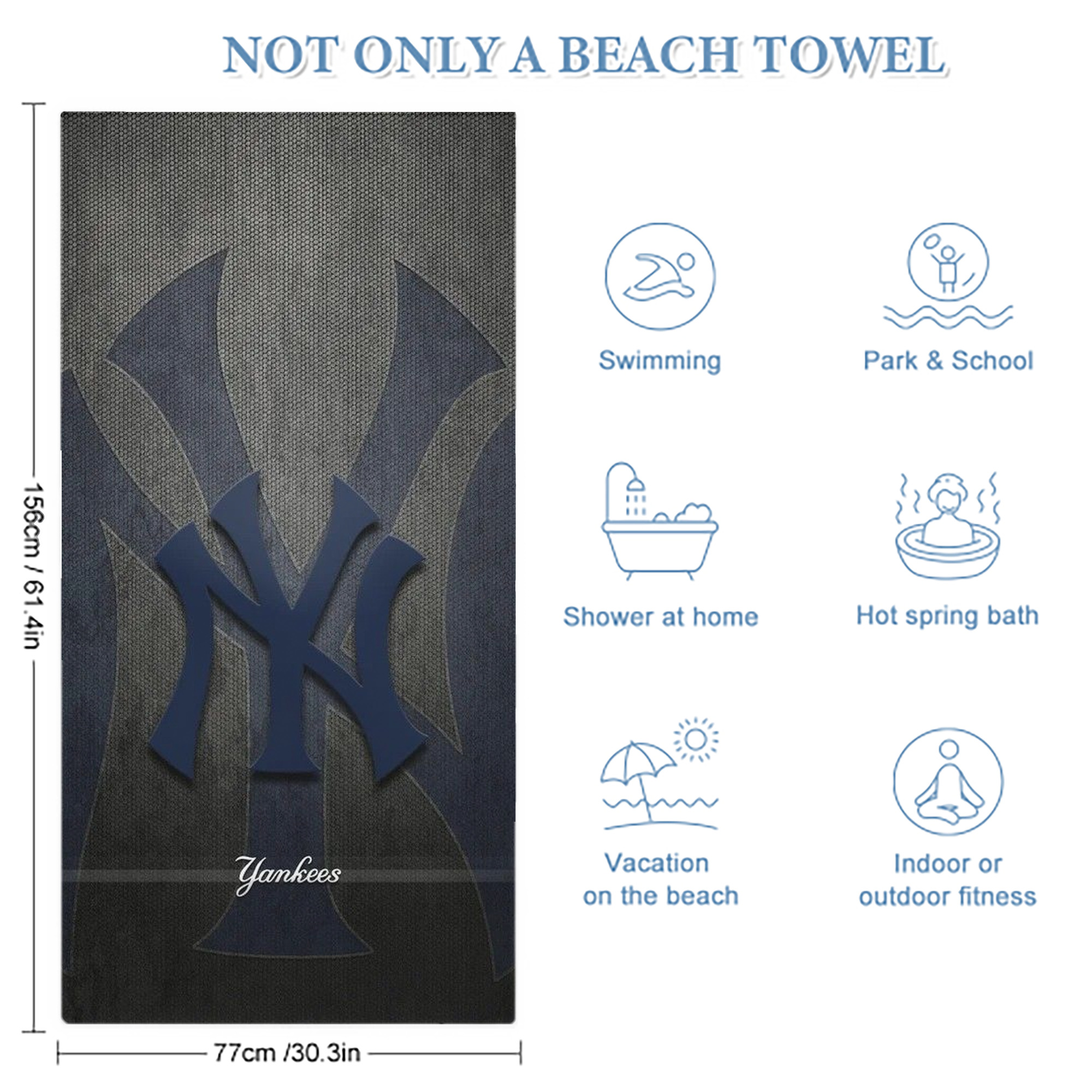 New York Yankees 153 Premium Microfiber Beach Towel – Soft, Large Size, Multi-Purpose For Beach, Picnic & Kids, Lightweight & Portable With Carry Bag, Easy Care