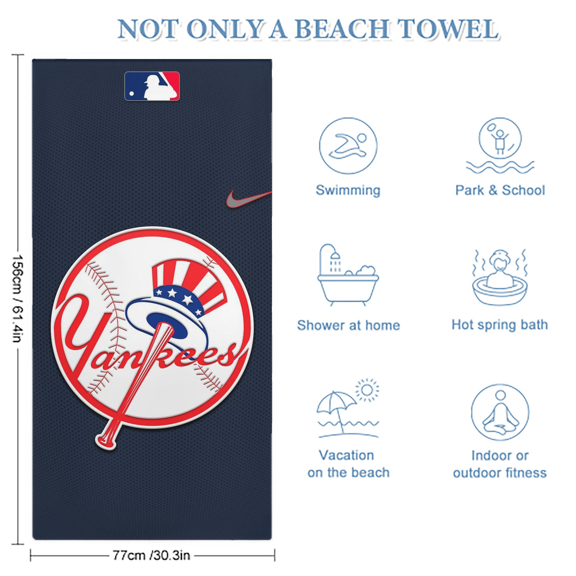 New York Yankees 208 Premium Microfiber Beach Towel – Soft, Large Size, Multi-Purpose For Beach, Picnic & Kids, Lightweight & Portable With Carry Bag, Easy Care