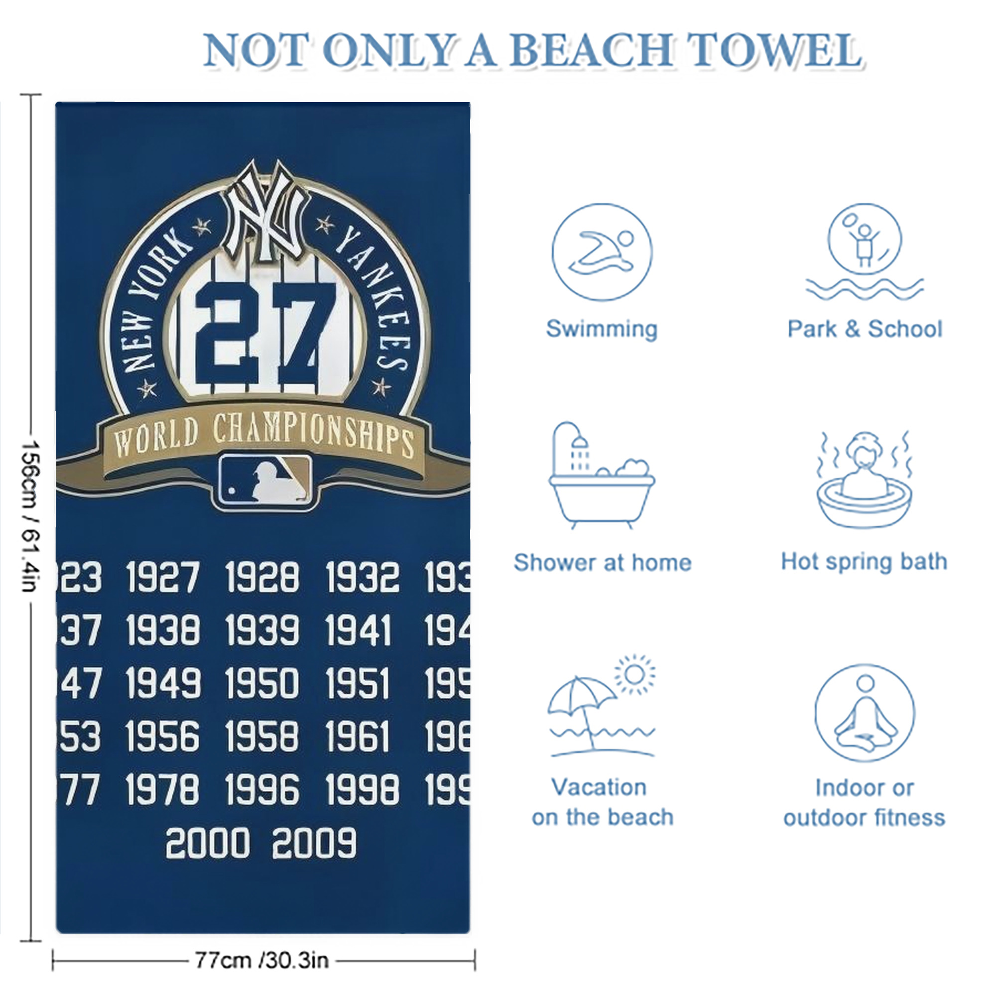 New York Yankees 144 Premium Microfiber Beach Towel – Soft, Large Size, Multi-Purpose For Beach, Picnic & Kids, Lightweight & Portable With Carry Bag, Easy Care