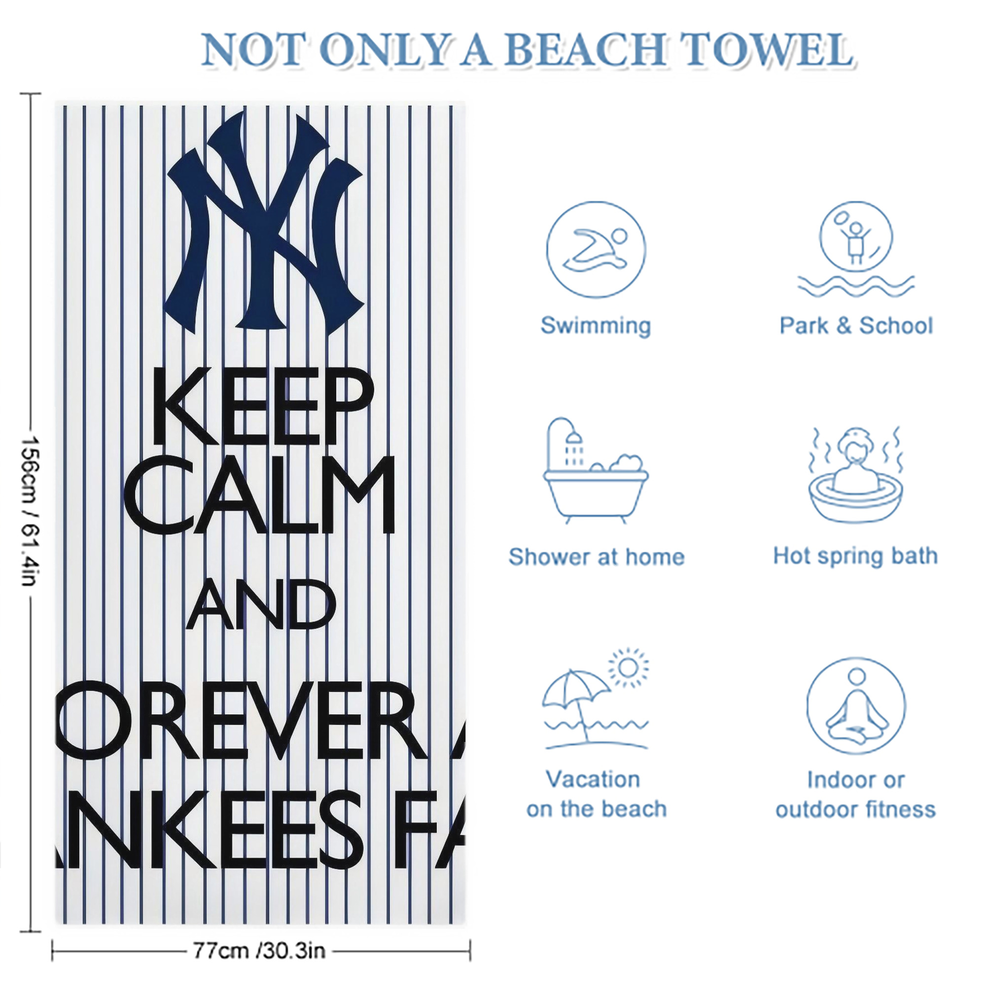 New York Yankees 158 Premium Microfiber Beach Towel – Soft, Large Size, Multi-Purpose For Beach, Picnic & Kids, Lightweight & Portable With Carry Bag, Easy Care