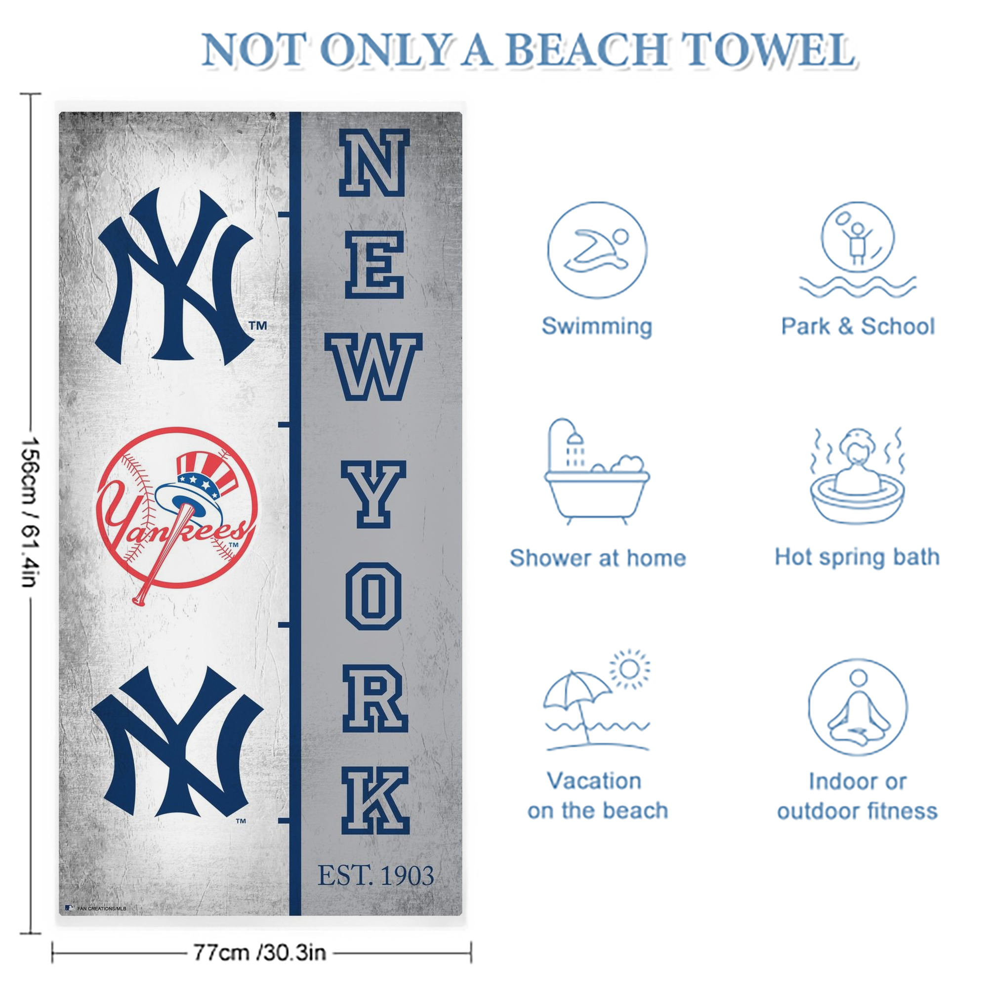 New York Yankees 217 Premium Microfiber Beach Towel – Soft, Large Size, Multi-Purpose For Beach, Picnic & Kids, Lightweight & Portable With Carry Bag, Easy Care