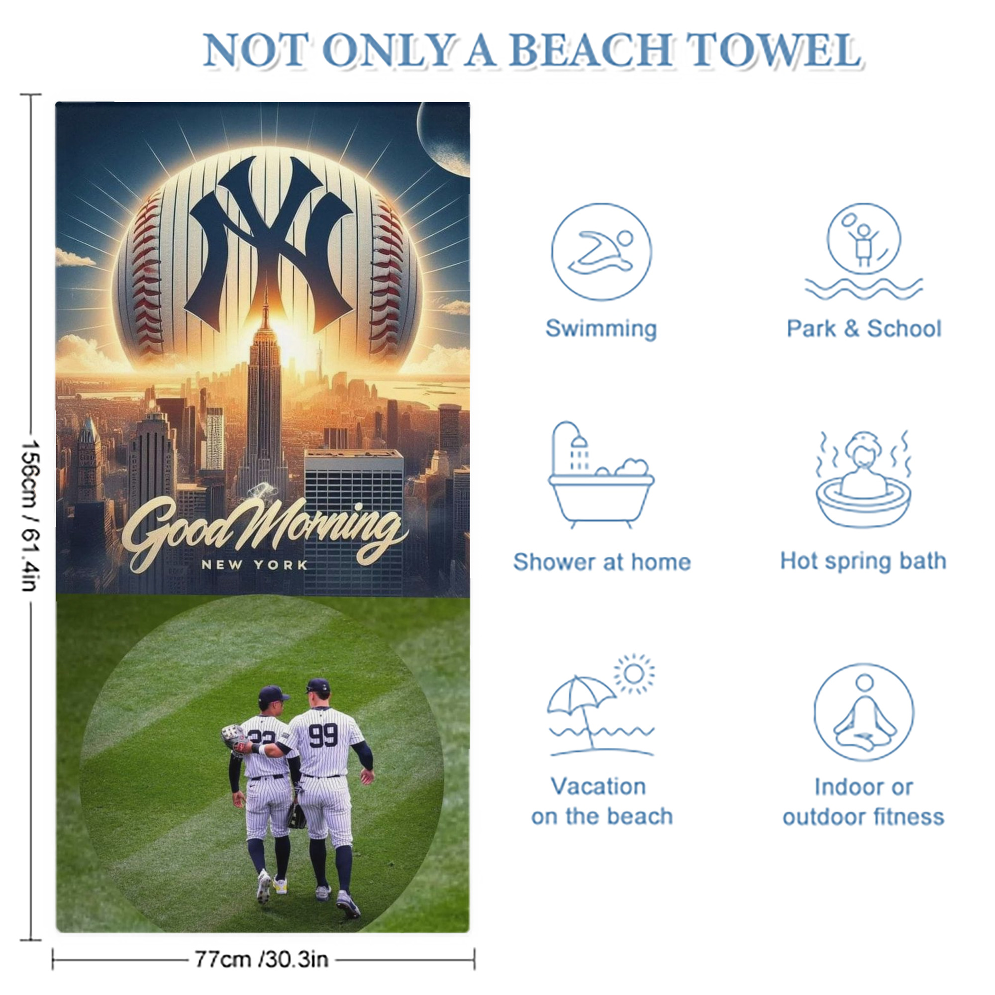 New York Yankees 218 Premium Microfiber Beach Towel – Soft, Large Size, Multi-Purpose For Beach, Picnic & Kids, Lightweight & Portable With Carry Bag, Easy Care