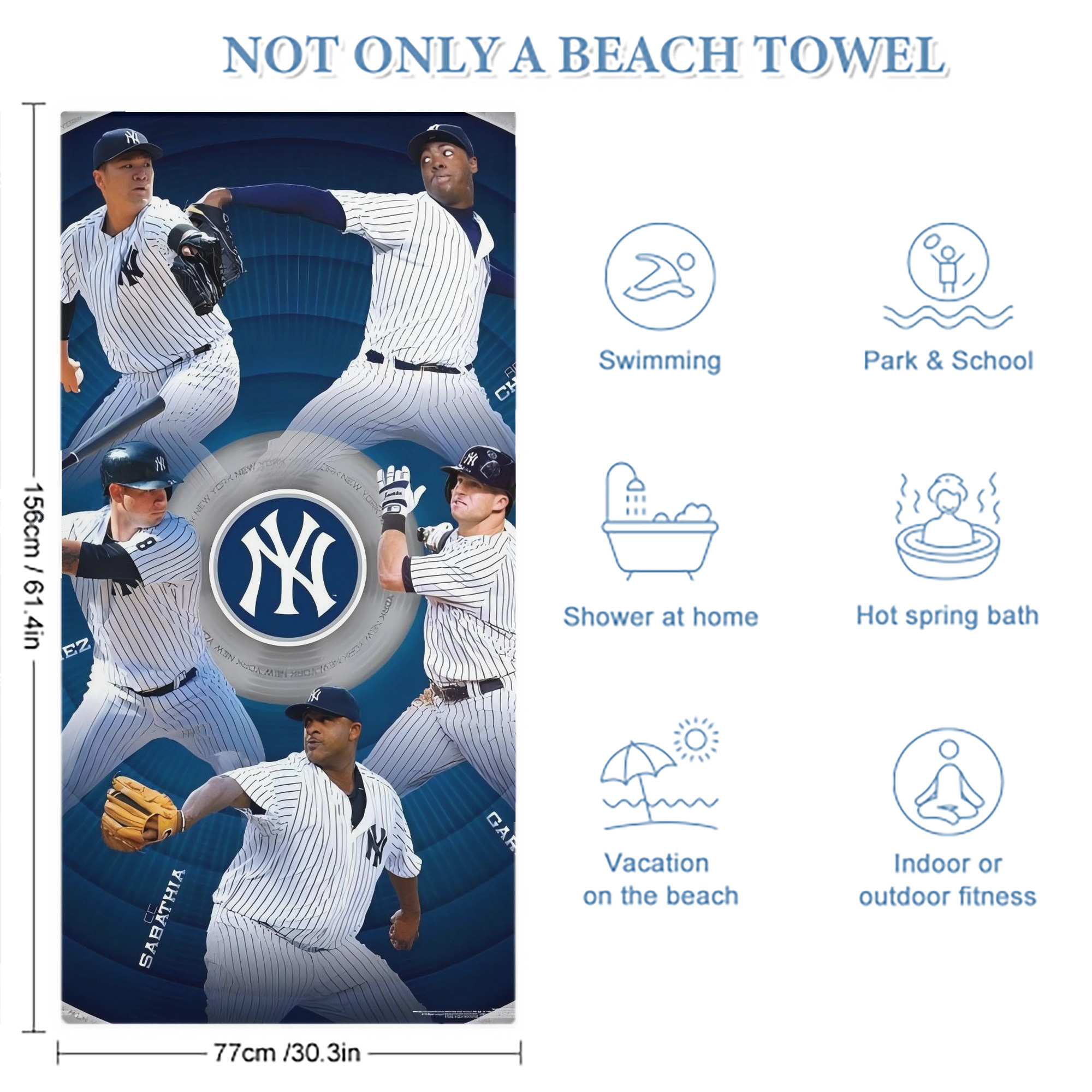 New York Yankees 222 Premium Microfiber Beach Towel – Soft, Large Size, Multi-Purpose For Beach, Picnic & Kids, Lightweight & Portable With Carry Bag, Easy Care