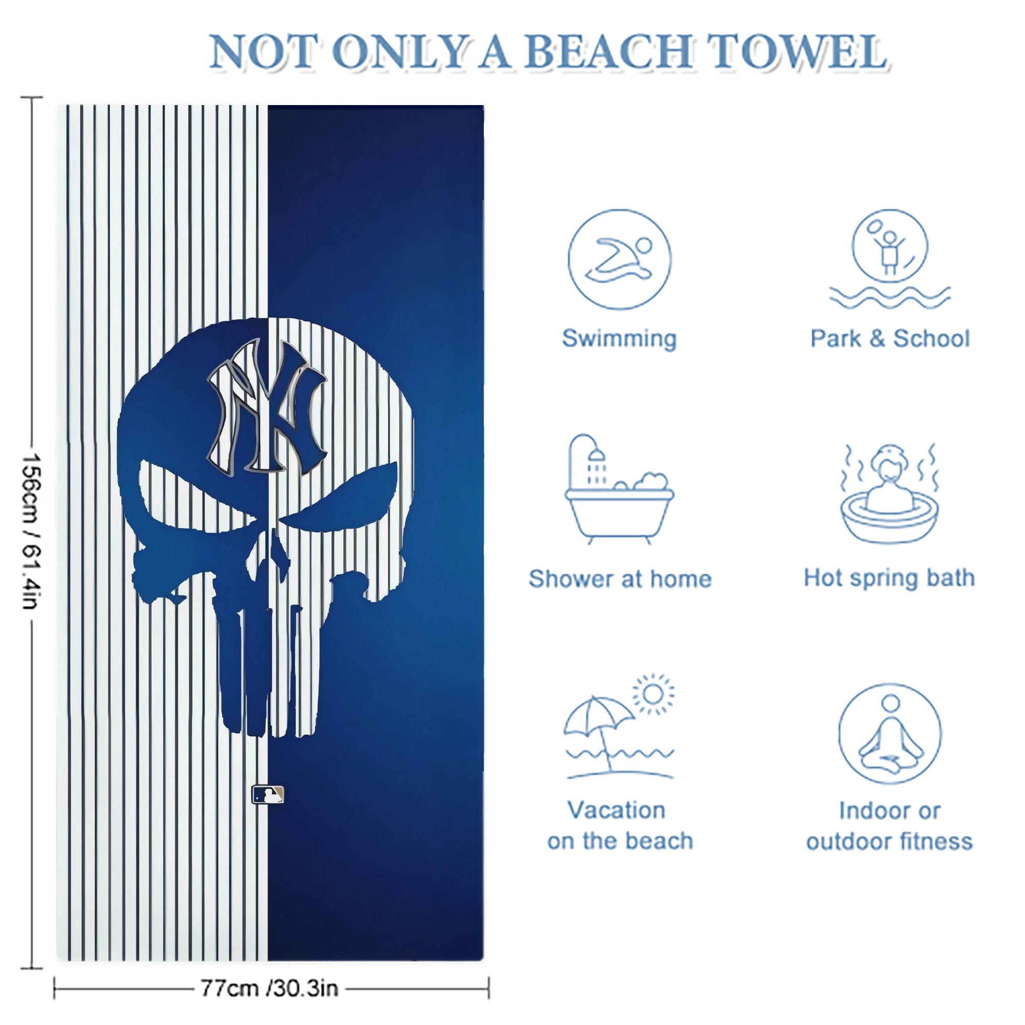 New York Yankees 154 Premium Microfiber Beach Towel – Soft, Large Size, Multi-Purpose For Beach, Picnic & Kids, Lightweight & Portable With Carry Bag, Easy Care