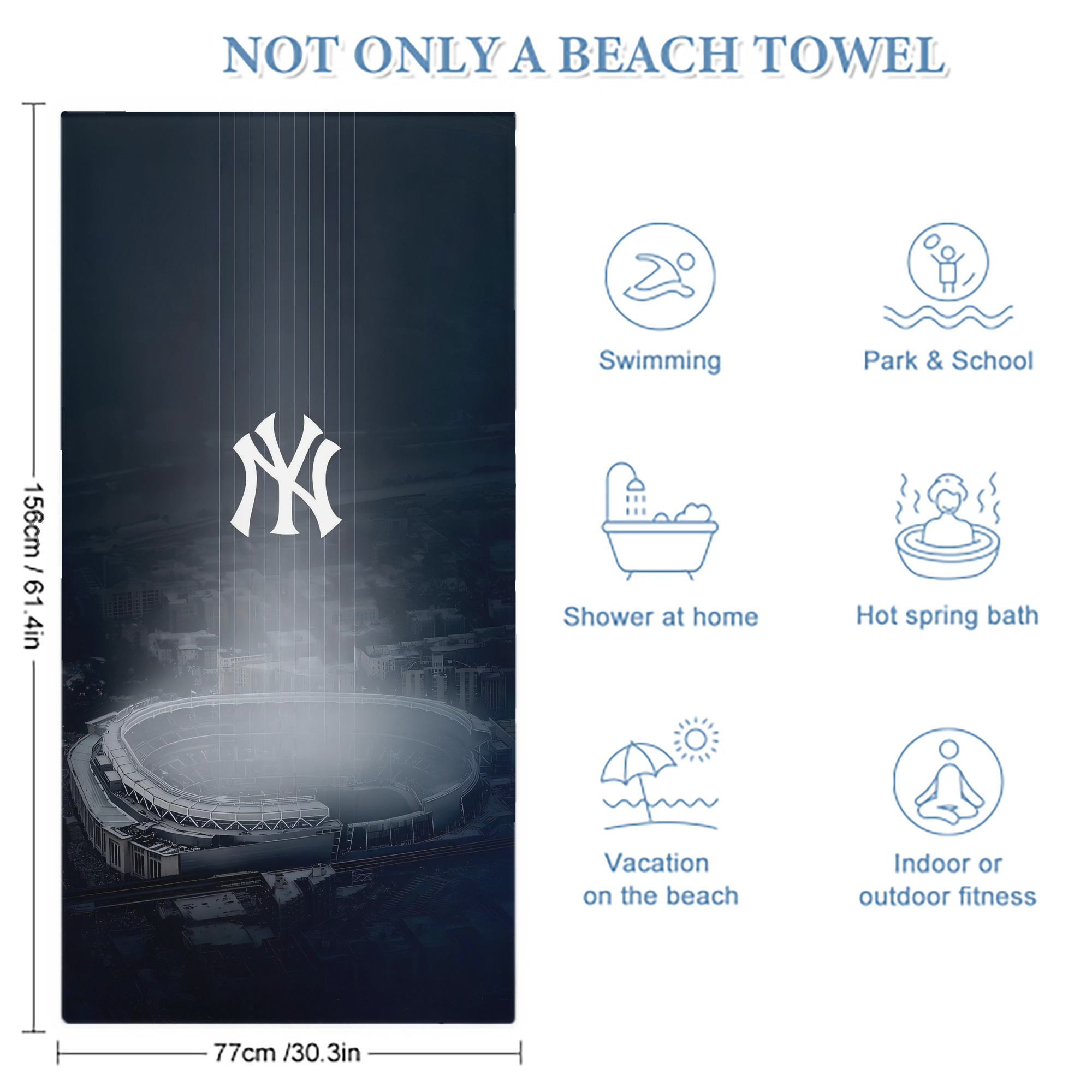 New York Yankees 225 Premium Microfiber Beach Towel – Soft, Large Size, Multi-Purpose For Beach, Picnic & Kids, Lightweight & Portable With Carry Bag, Easy Care