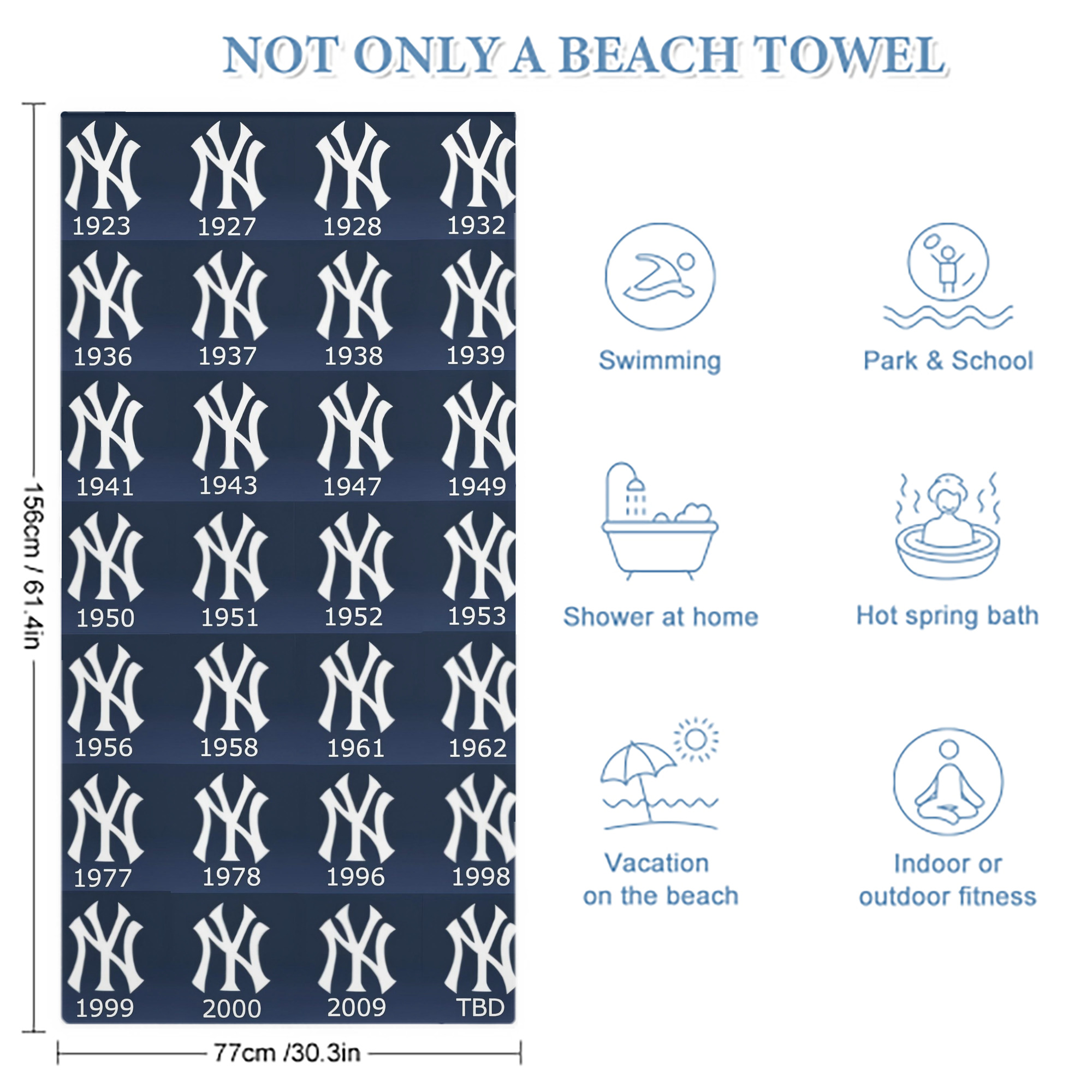 New York Yankees 229 Premium Microfiber Beach Towel – Soft, Large Size, Multi-Purpose For Beach, Picnic & Kids, Lightweight & Portable With Carry Bag, Easy Care