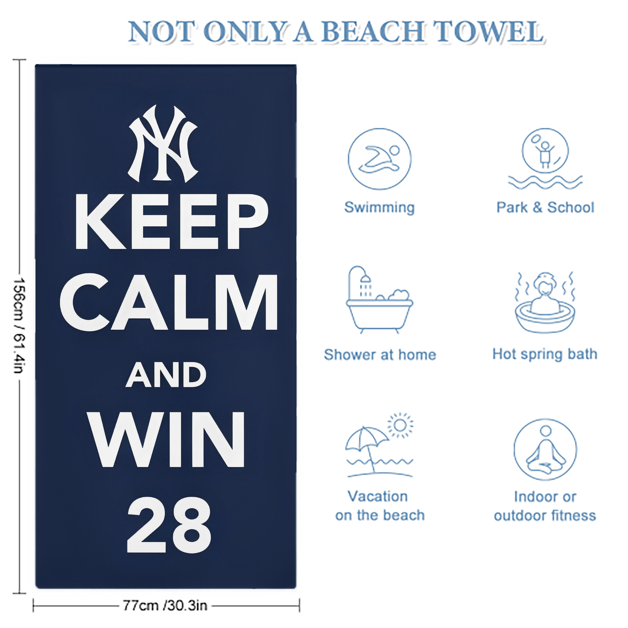 New York Yankees 169 Premium Microfiber Beach Towel – Soft, Large Size, Multi-Purpose For Beach, Picnic & Kids, Lightweight & Portable With Carry Bag, Easy Care