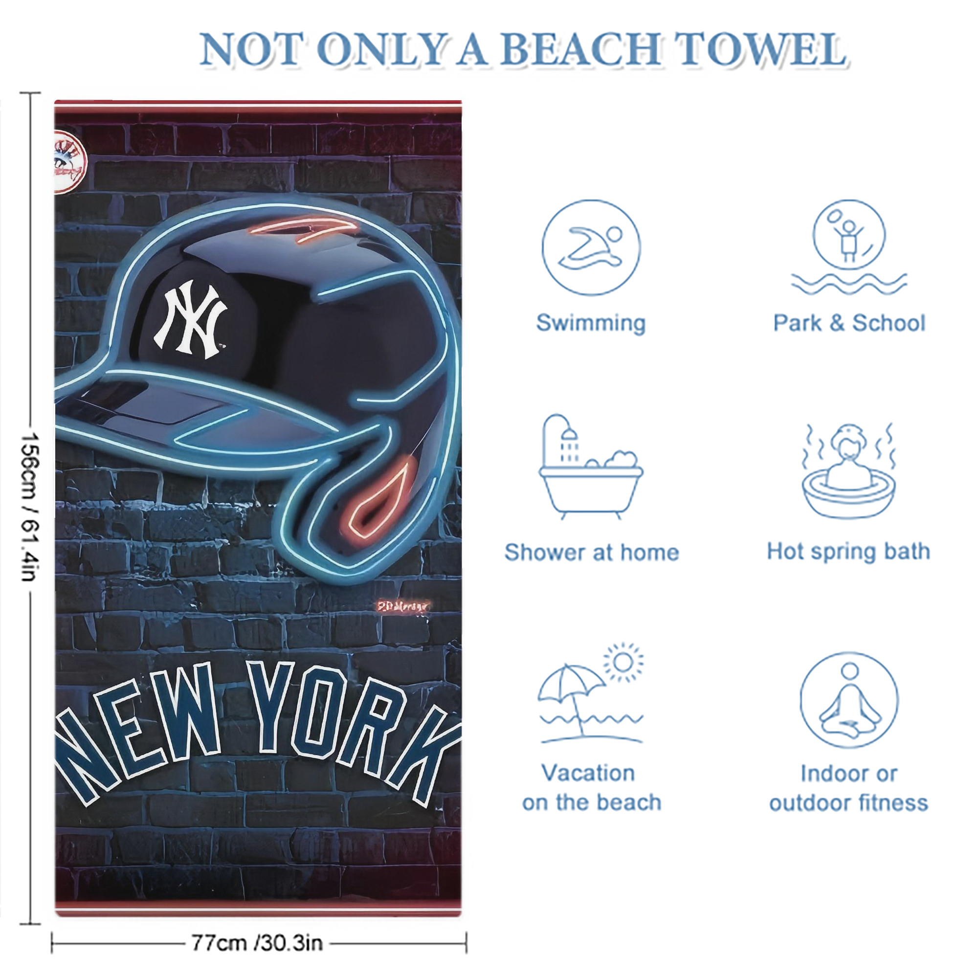 New York Yankees 230 Premium Microfiber Beach Towel – Soft, Large Size, Multi-Purpose For Beach, Picnic & Kids, Lightweight & Portable With Carry Bag, Easy Care