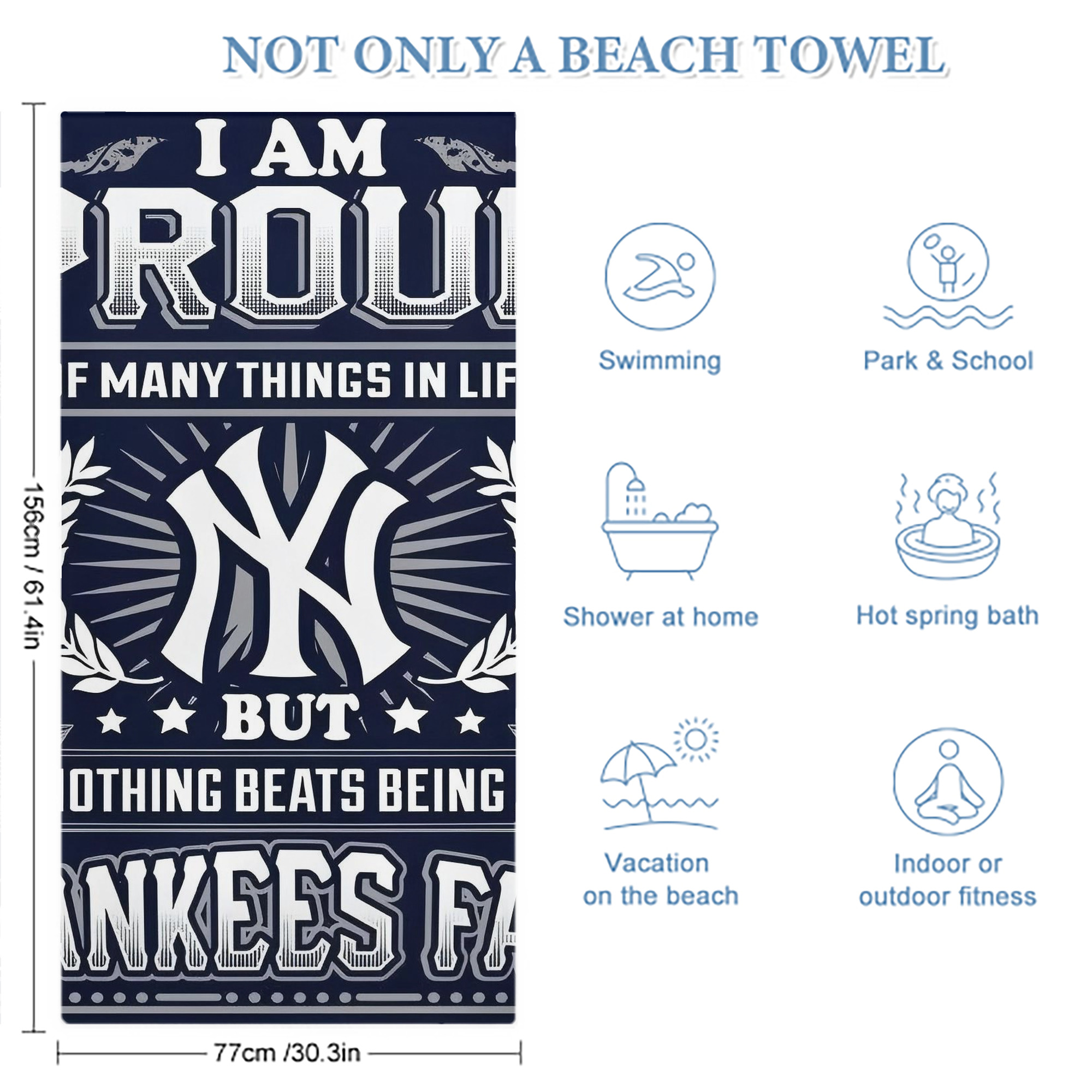New York Yankees 301 Premium Microfiber Beach Towel – Soft, Large Size, Multi-Purpose For Beach, Picnic & Kids, Lightweight & Portable With Carry Bag, Easy Care