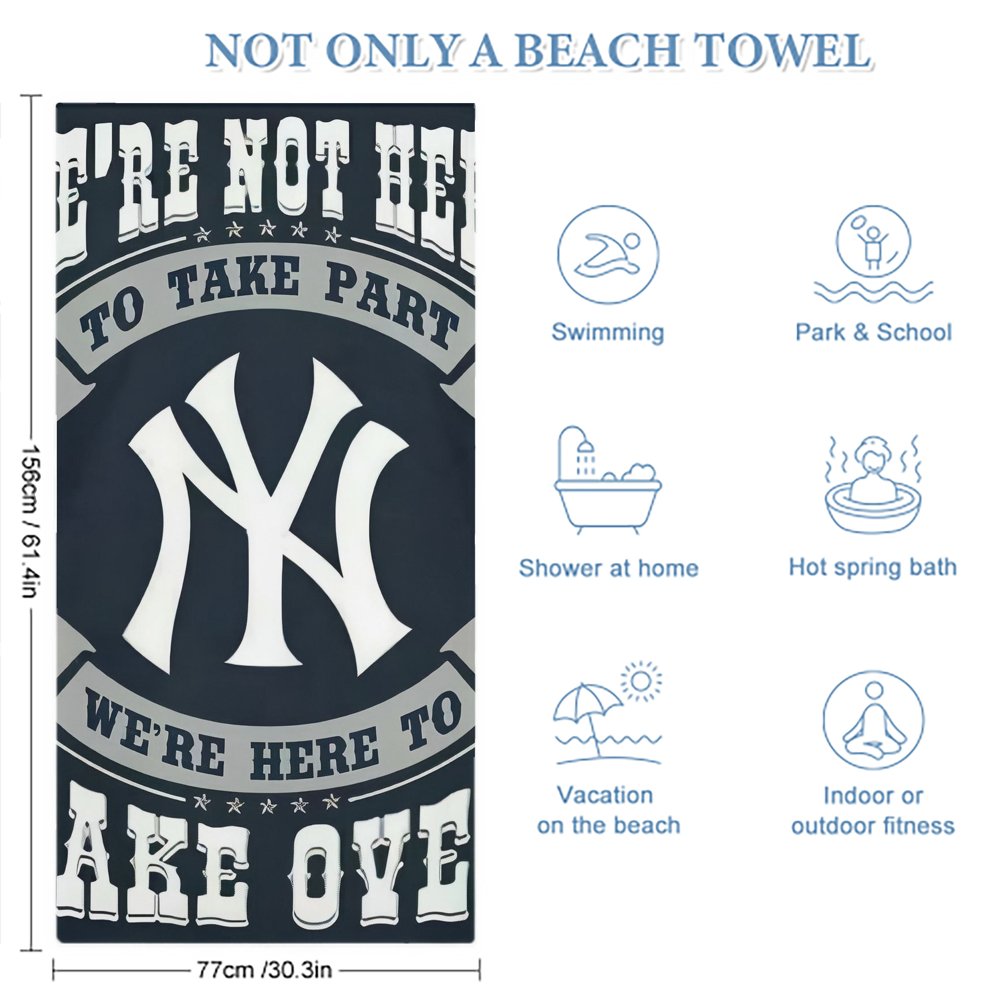 New York Yankees 302 Premium Microfiber Beach Towel – Soft, Large Size, Multi-Purpose For Beach, Picnic & Kids, Lightweight & Portable With Carry Bag, Easy Care