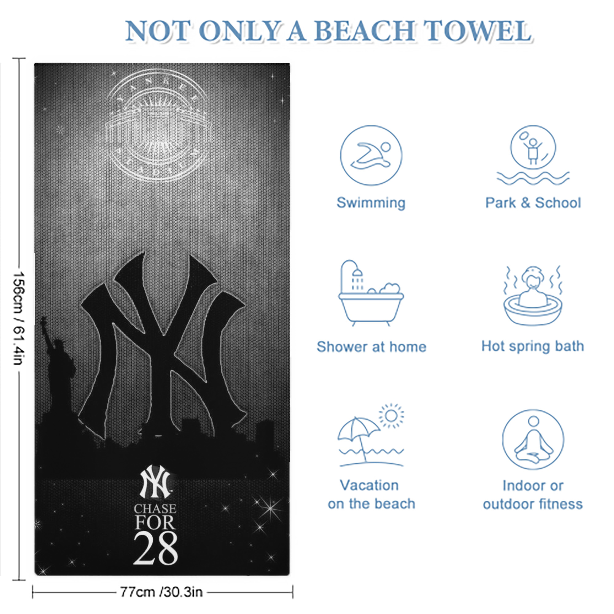 New York Yankees 313 Premium Microfiber Beach Towel – Soft, Large Size, Multi-Purpose For Beach, Picnic & Kids, Lightweight & Portable With Carry Bag, Easy Care