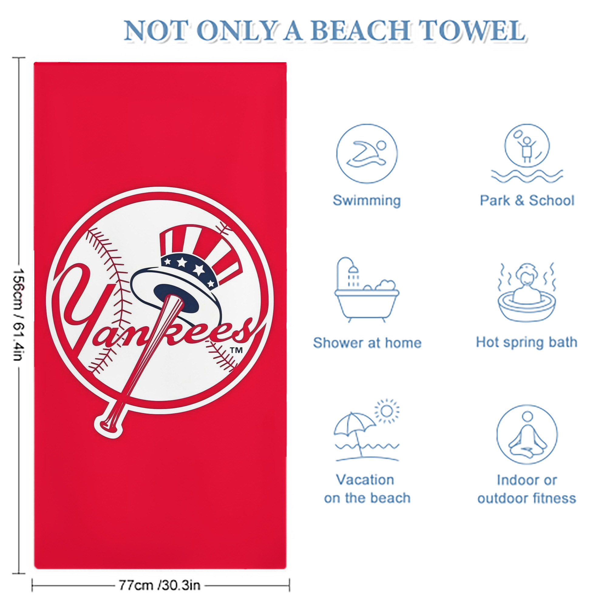 New York Yankees 165 Premium Microfiber Beach Towel – Soft, Large Size, Multi-Purpose For Beach, Picnic & Kids, Lightweight & Portable With Carry Bag, Easy Care