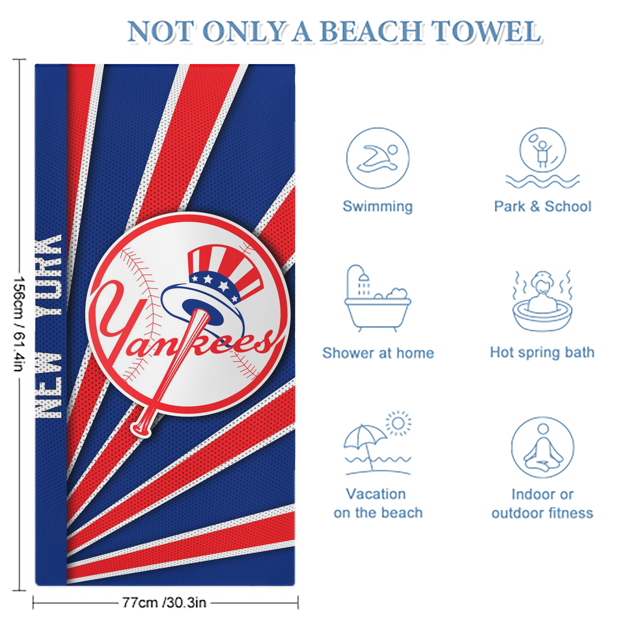 New York Yankees 182 Premium Microfiber Beach Towel – Soft, Large Size, Multi-Purpose For Beach, Picnic & Kids, Lightweight & Portable With Carry Bag, Easy Care