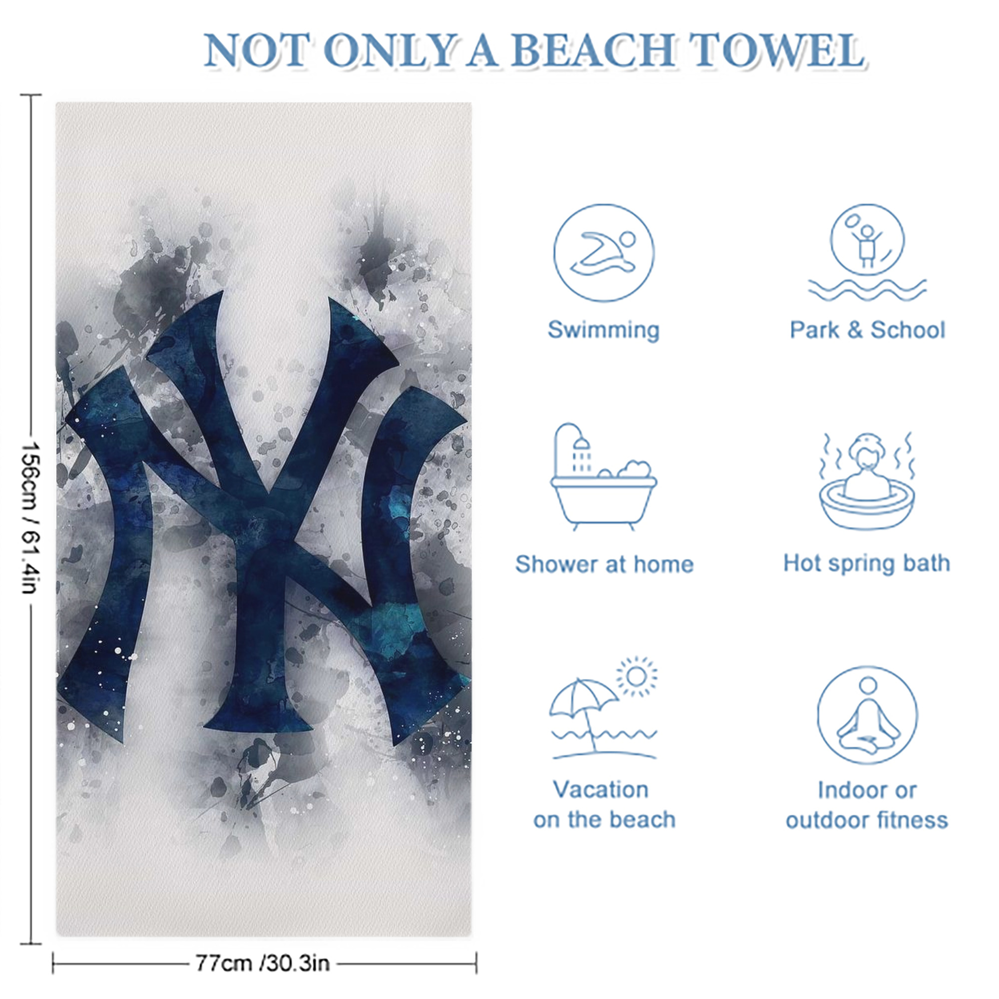 New York Yankees 170 Premium Microfiber Beach Towel – Soft, Large Size, Multi-Purpose For Beach, Picnic & Kids, Lightweight & Portable With Carry Bag, Easy Care