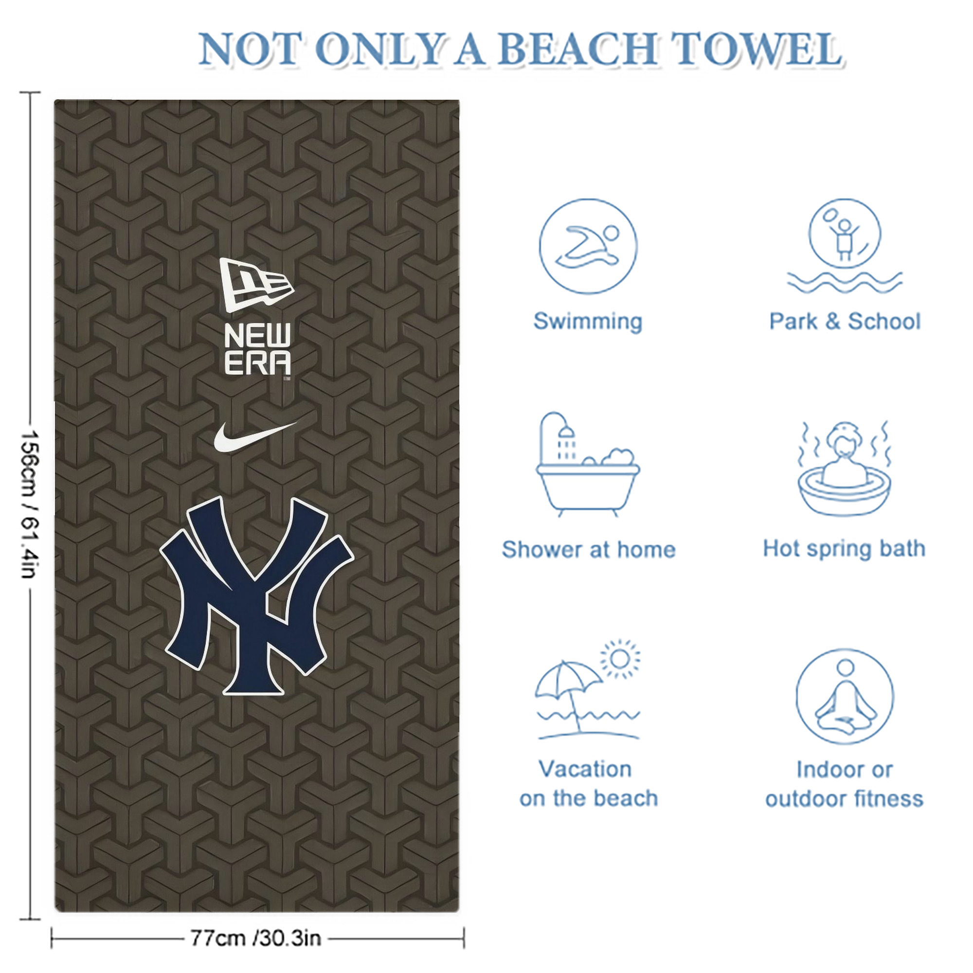 New York Yankees 318 Premium Microfiber Beach Towel – Soft, Large Size, Multi-Purpose For Beach, Picnic & Kids, Lightweight & Portable With Carry Bag, Easy Care