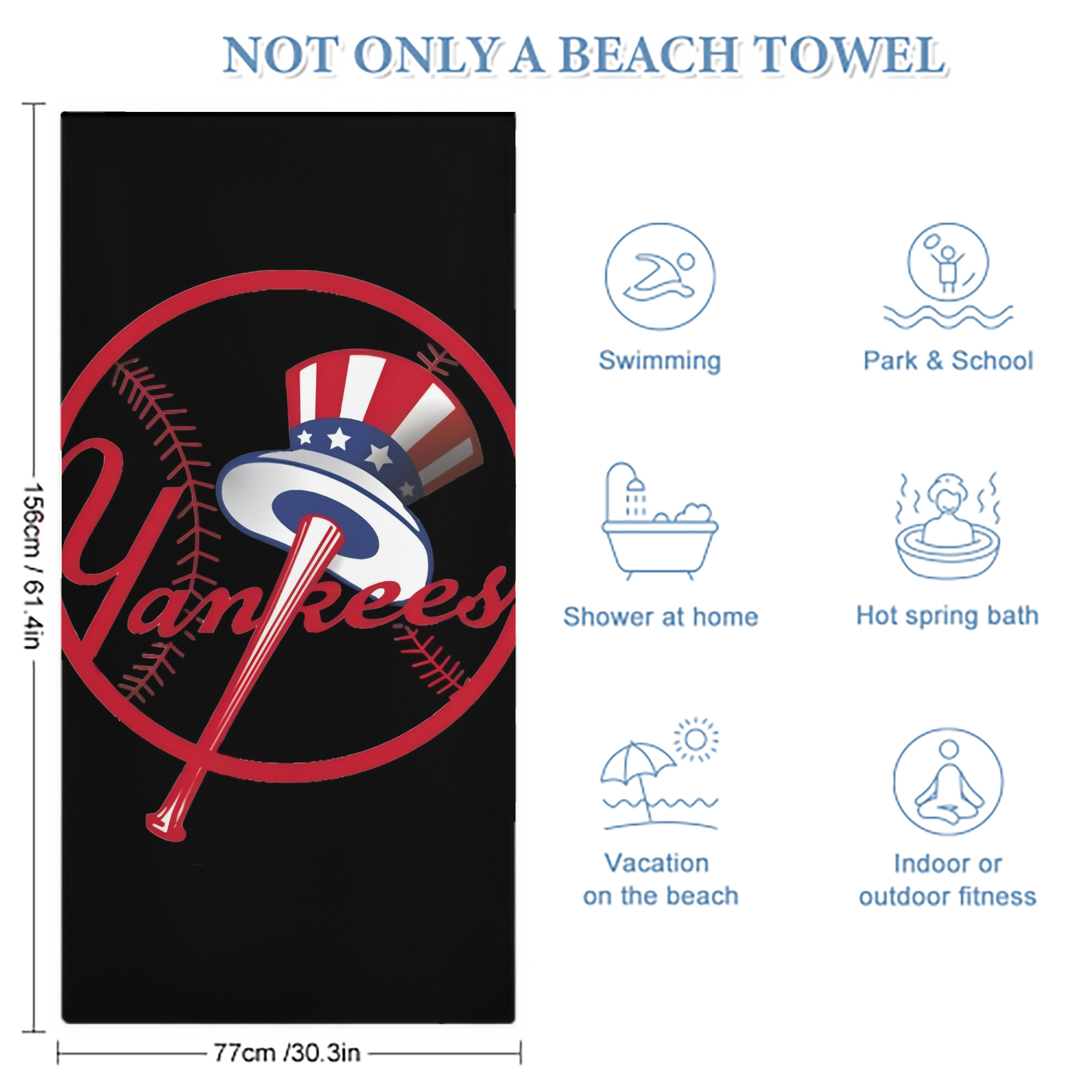 New York Yankees 188 Premium Microfiber Beach Towel – Soft, Large Size, Multi-Purpose For Beach, Picnic & Kids, Lightweight & Portable With Carry Bag, Easy Care