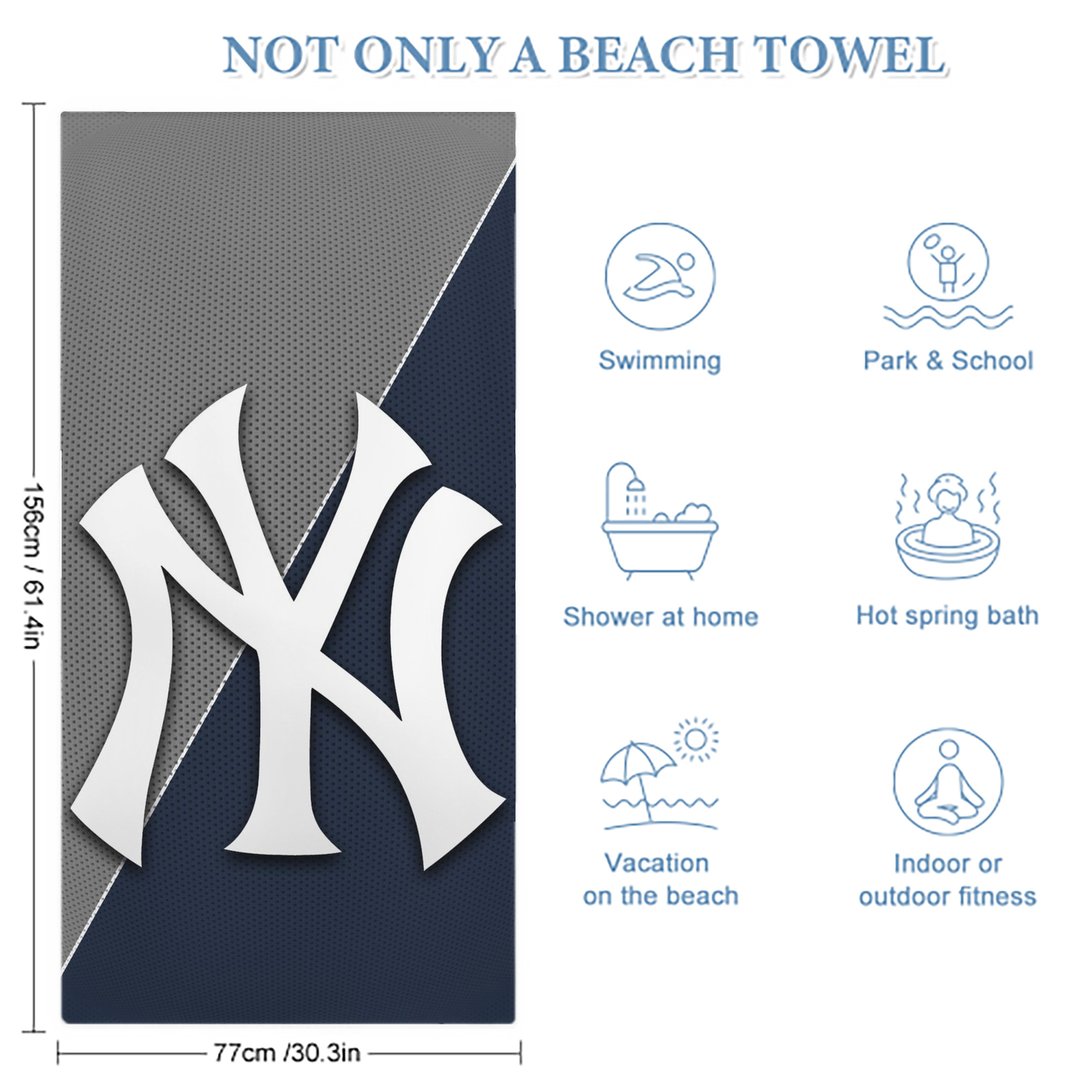 New York Yankees 177 Premium Microfiber Beach Towel – Soft, Large Size, Multi-Purpose For Beach, Picnic & Kids, Lightweight & Portable With Carry Bag, Easy Care