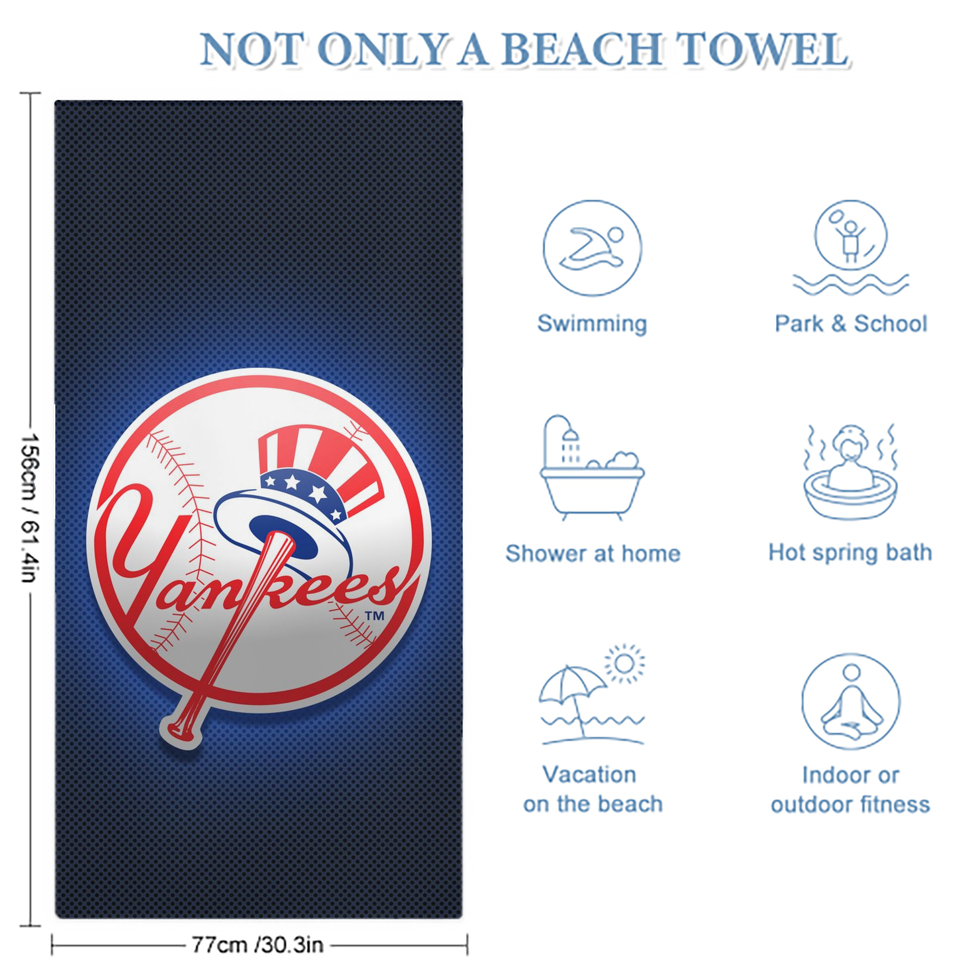 New York Yankees 193 Premium Microfiber Beach Towel – Soft, Large Size, Multi-Purpose For Beach, Picnic & Kids, Lightweight & Portable With Carry Bag, Easy Care
