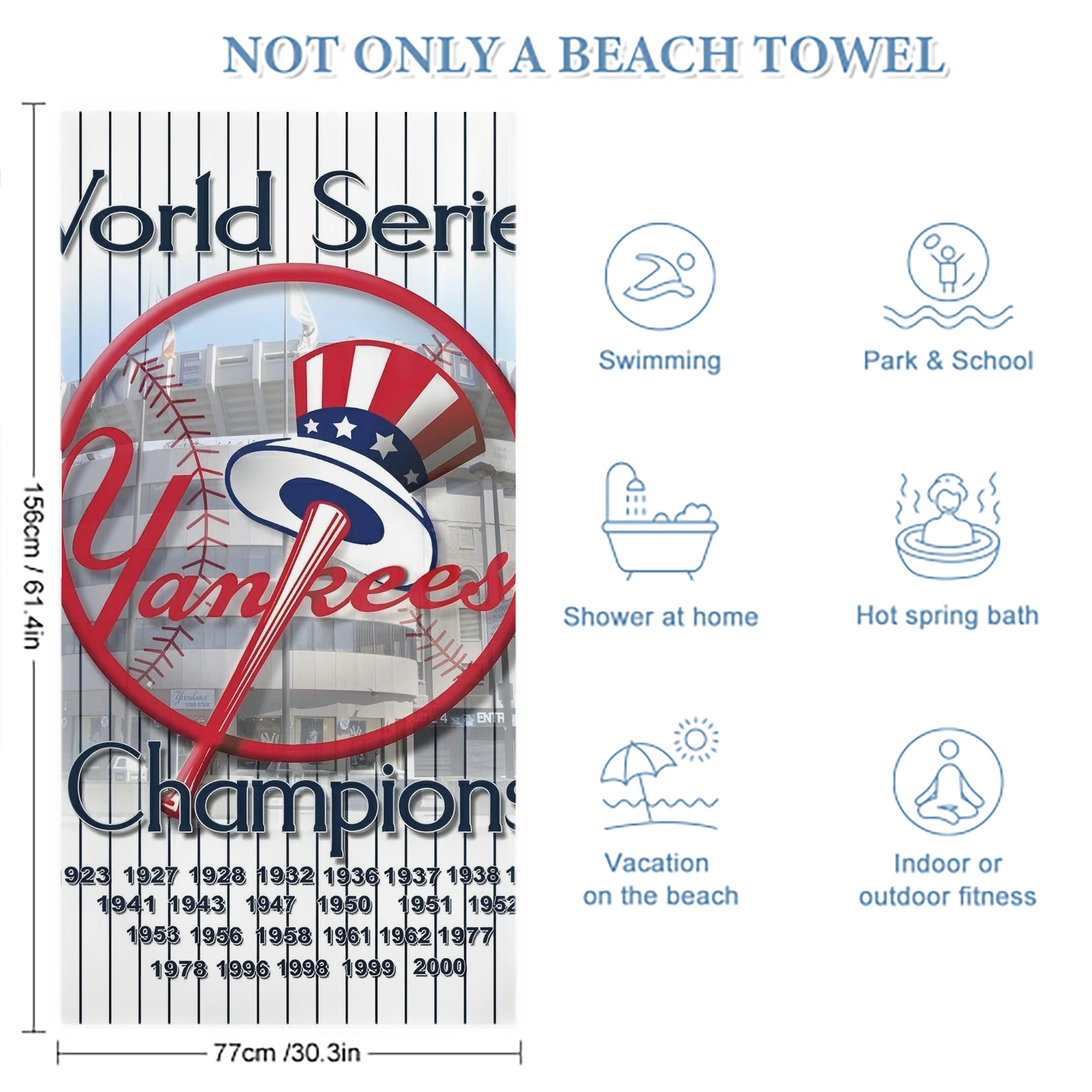 New York Yankees 184 Premium Microfiber Beach Towel – Soft, Large Size, Multi-Purpose For Beach, Picnic & Kids, Lightweight & Portable With Carry Bag, Easy Care