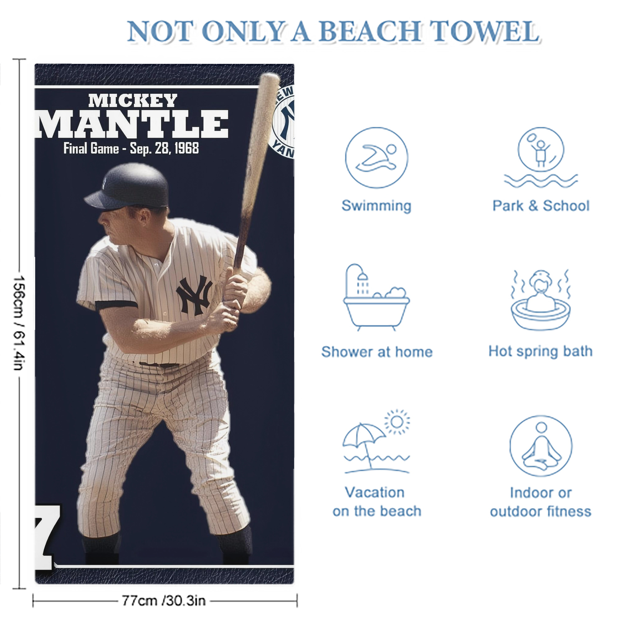 New York Yankees 344 Premium Microfiber Beach Towel – Soft, Large Size, Multi-Purpose For Beach, Picnic & Kids, Lightweight & Portable With Carry Bag, Easy Care