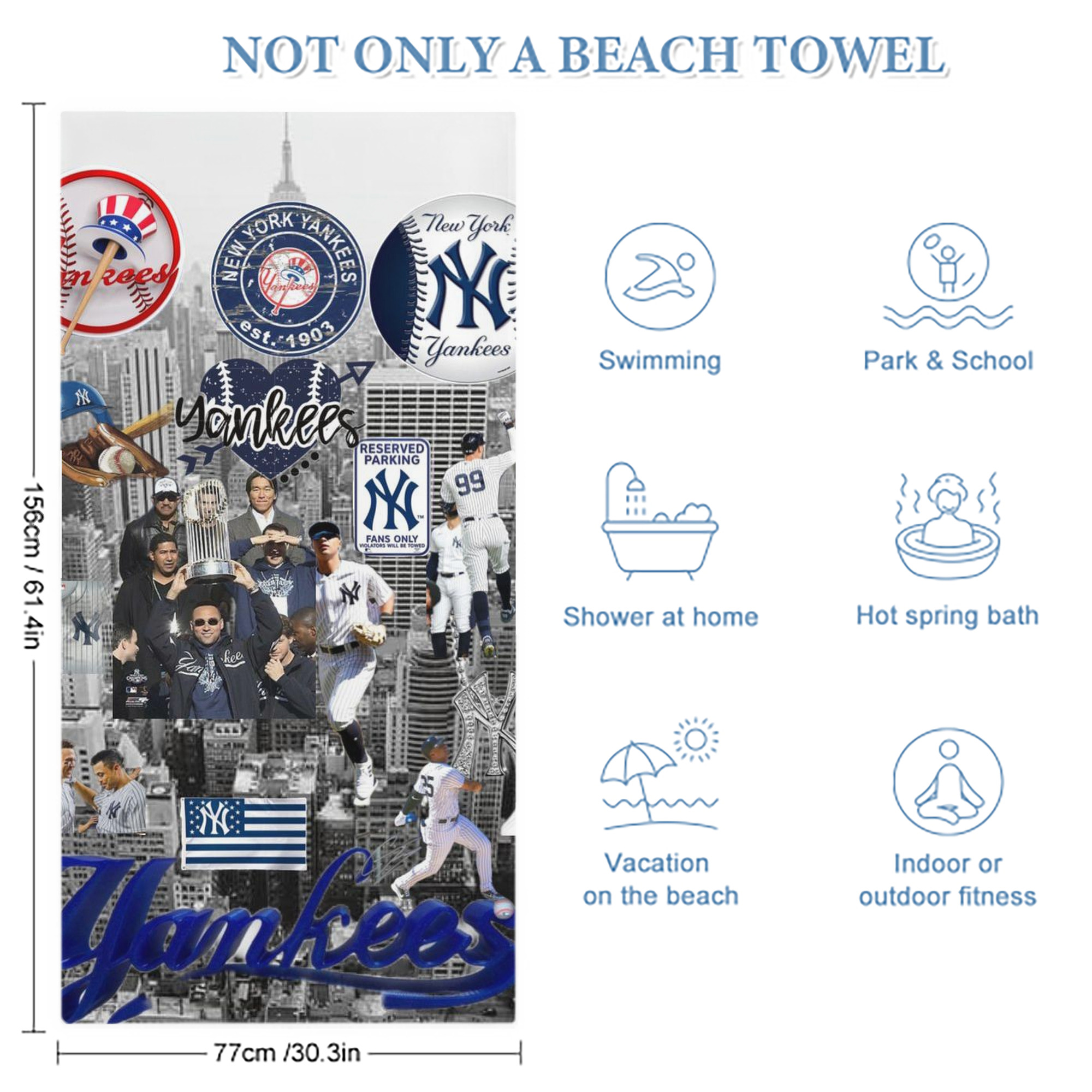 New York Yankees 199 Premium Microfiber Beach Towel – Soft, Large Size, Multi-Purpose For Beach, Picnic & Kids, Lightweight & Portable With Carry Bag, Easy Care
