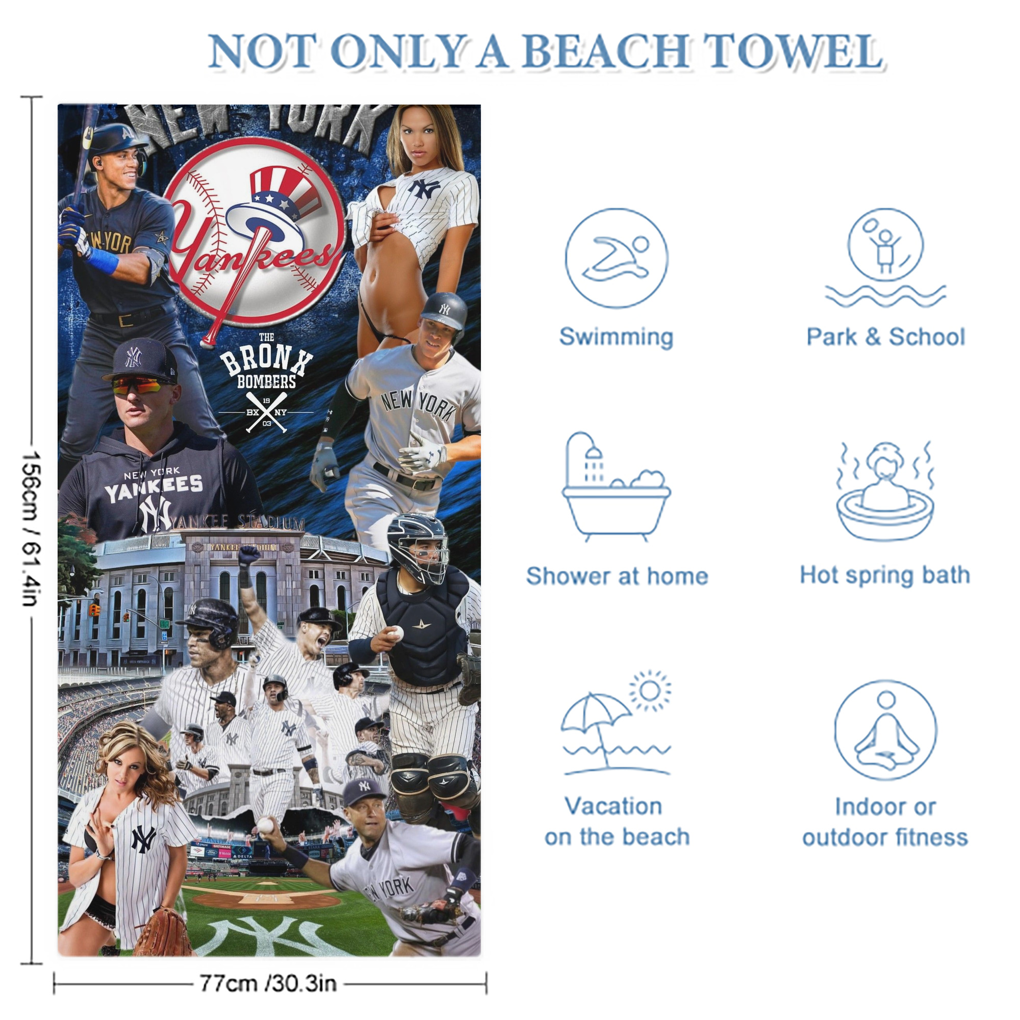 New York Yankees 336 Premium Microfiber Beach Towel – Soft, Large Size, Multi-Purpose For Beach, Picnic & Kids, Lightweight & Portable With Carry Bag, Easy Care