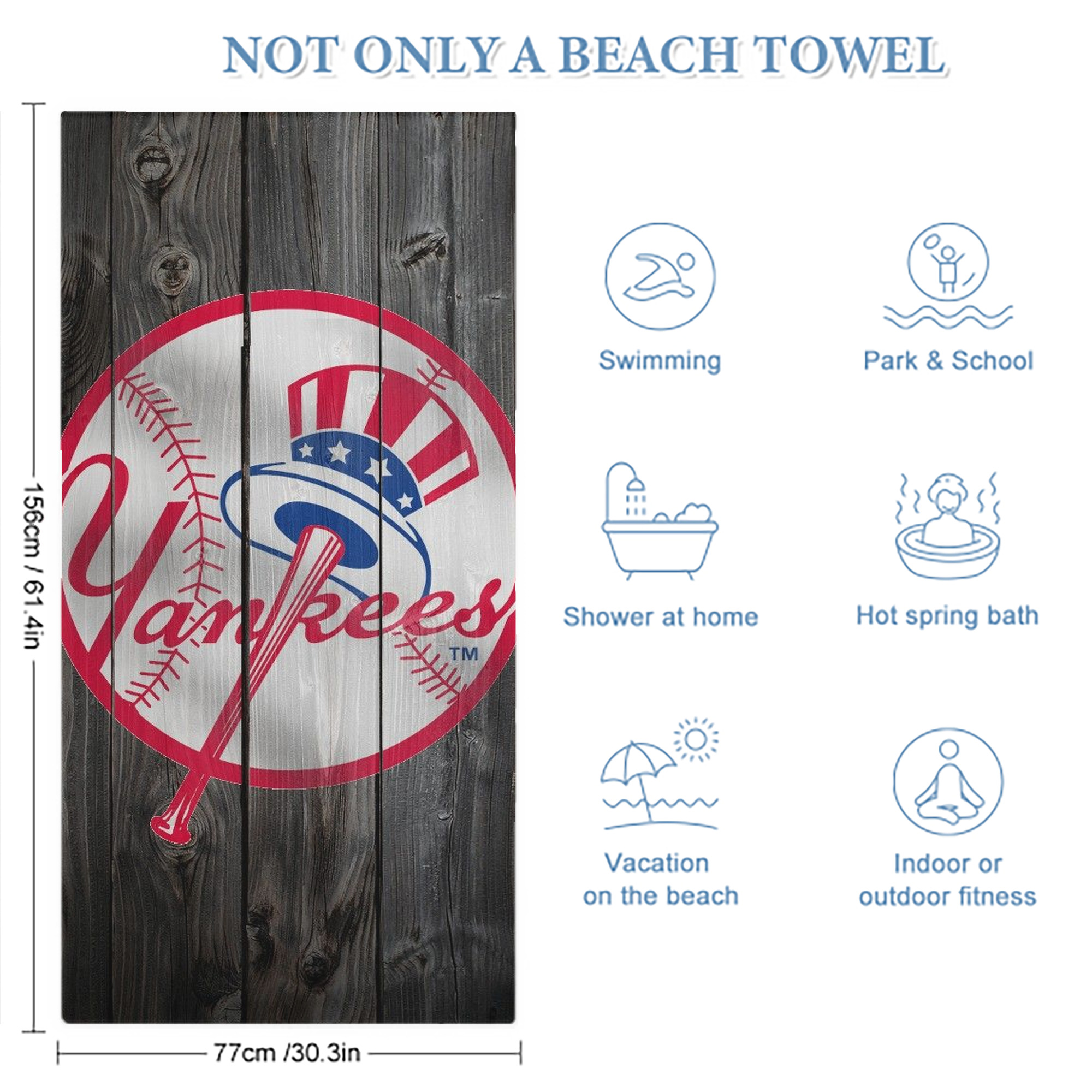 New York Yankees 189 Premium Microfiber Beach Towel – Soft, Large Size, Multi-Purpose For Beach, Picnic & Kids, Lightweight & Portable With Carry Bag, Easy Care