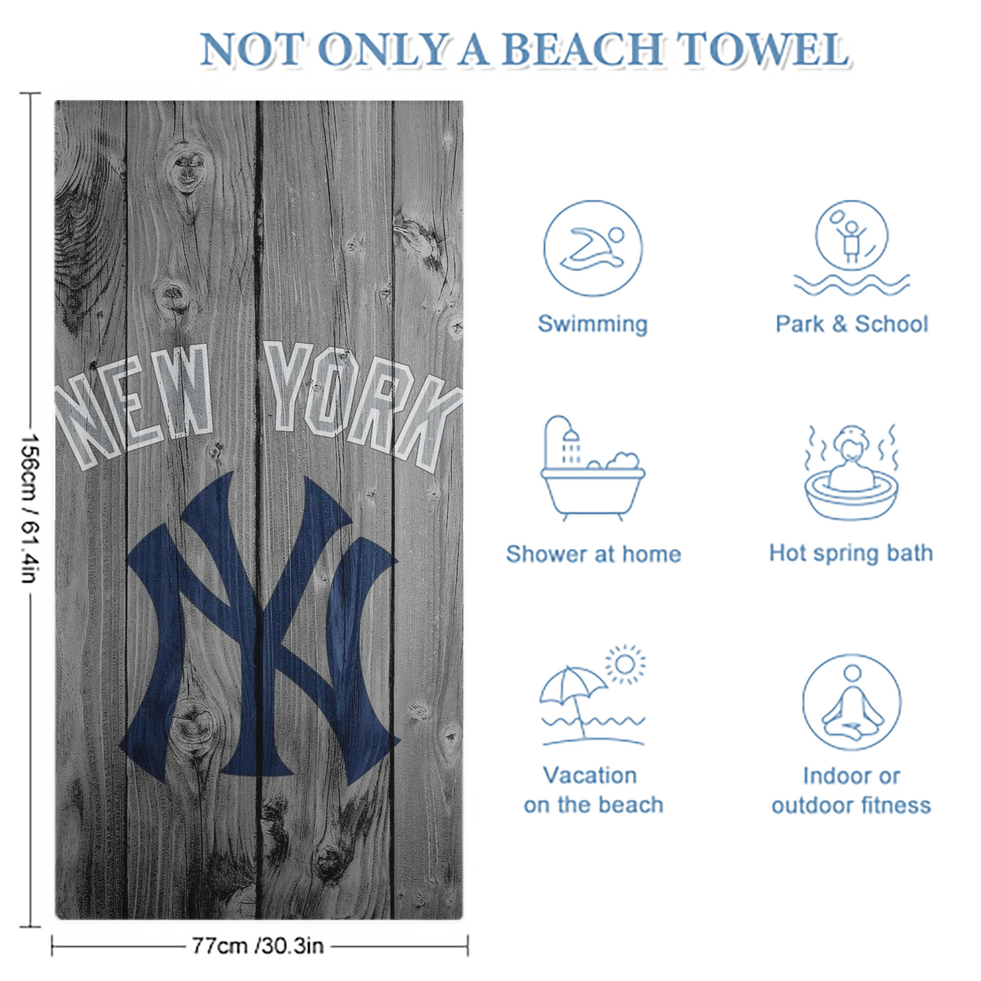 New York Yankees 204 Premium Microfiber Beach Towel – Soft, Large Size, Multi-Purpose For Beach, Picnic & Kids, Lightweight & Portable With Carry Bag, Easy Care