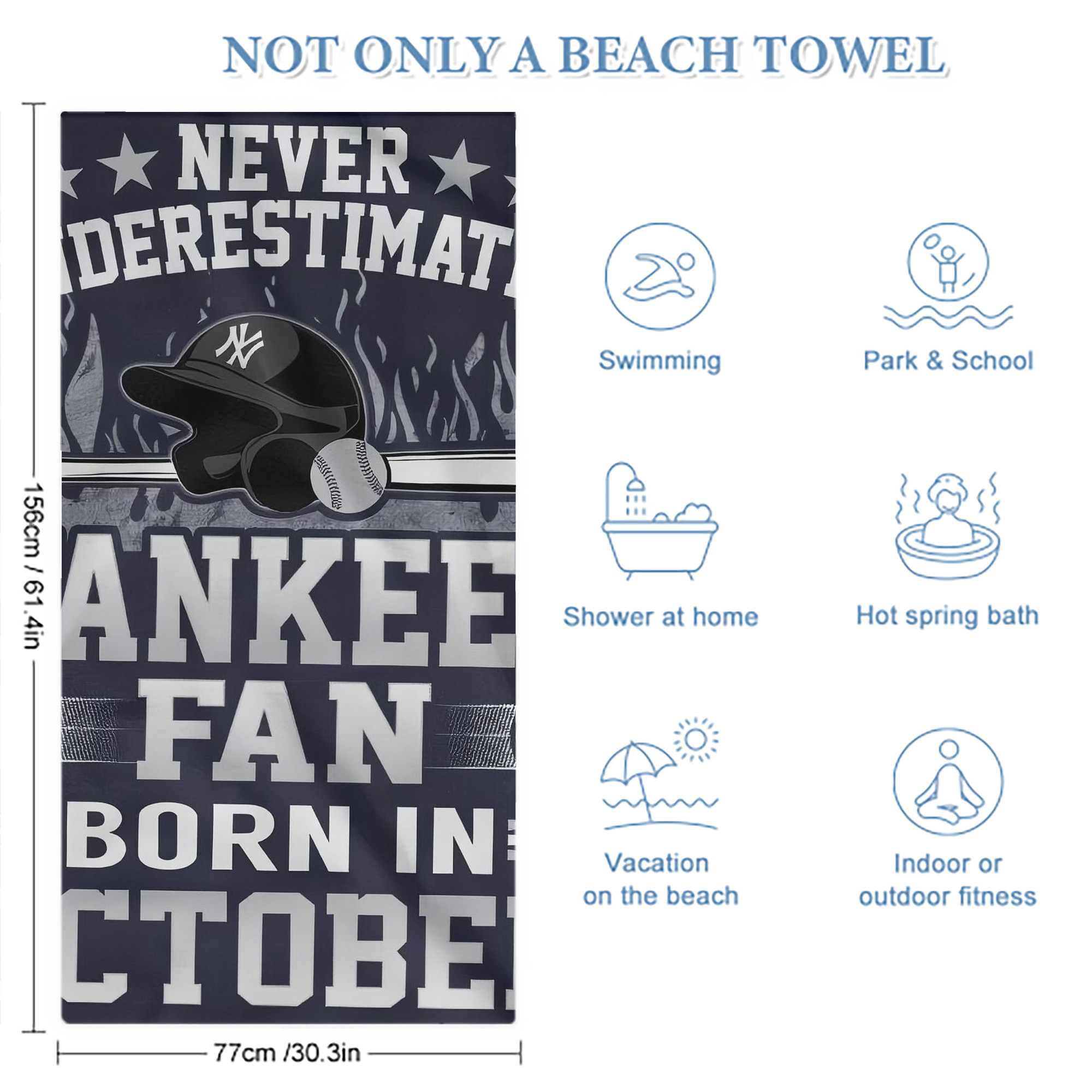New York Yankees 349 Premium Microfiber Beach Towel – Soft, Large Size, Multi-Purpose For Beach, Picnic & Kids, Lightweight & Portable With Carry Bag, Easy Care
