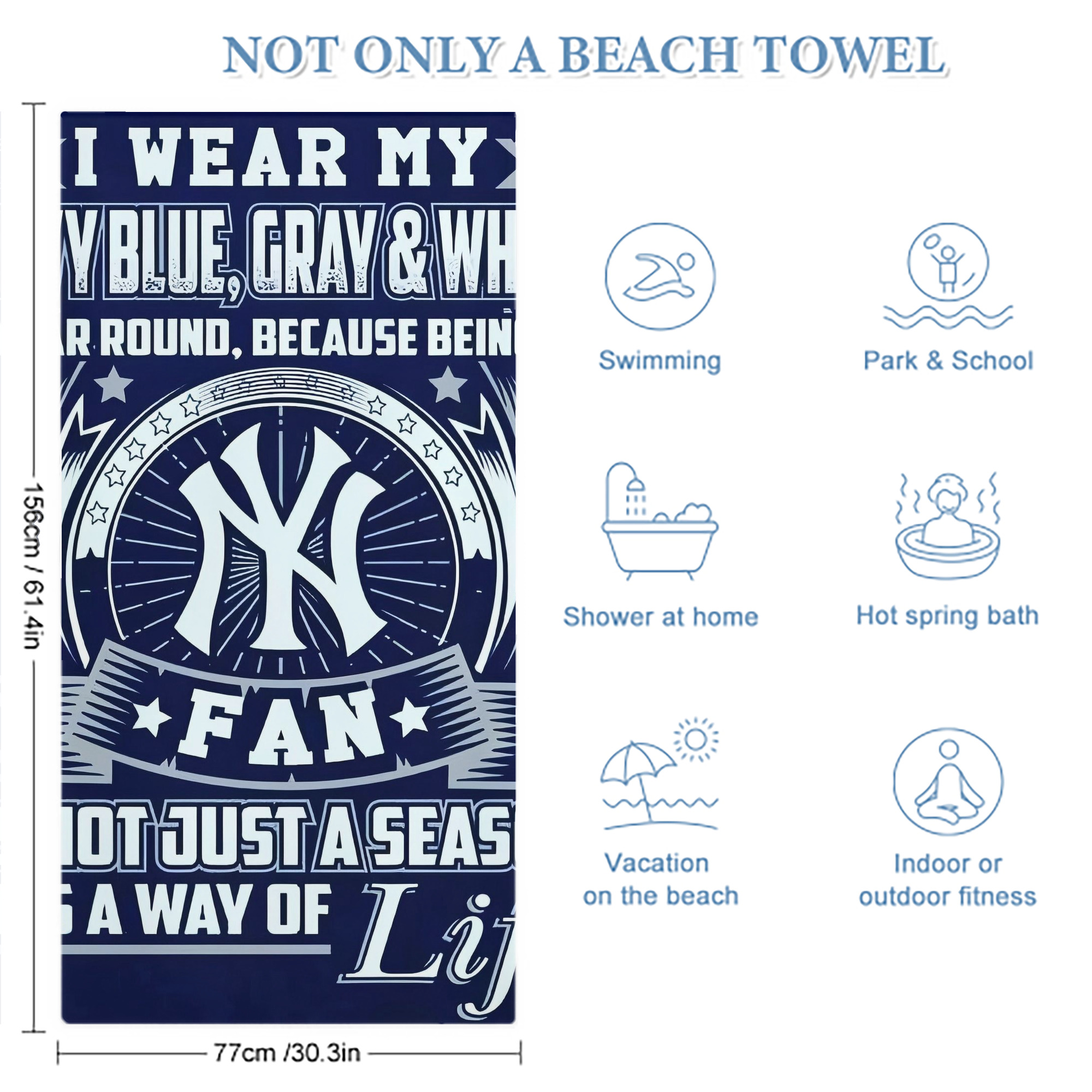 New York Yankees 194 Premium Microfiber Beach Towel – Soft, Large Size, Multi-Purpose For Beach, Picnic & Kids, Lightweight & Portable With Carry Bag, Easy Care