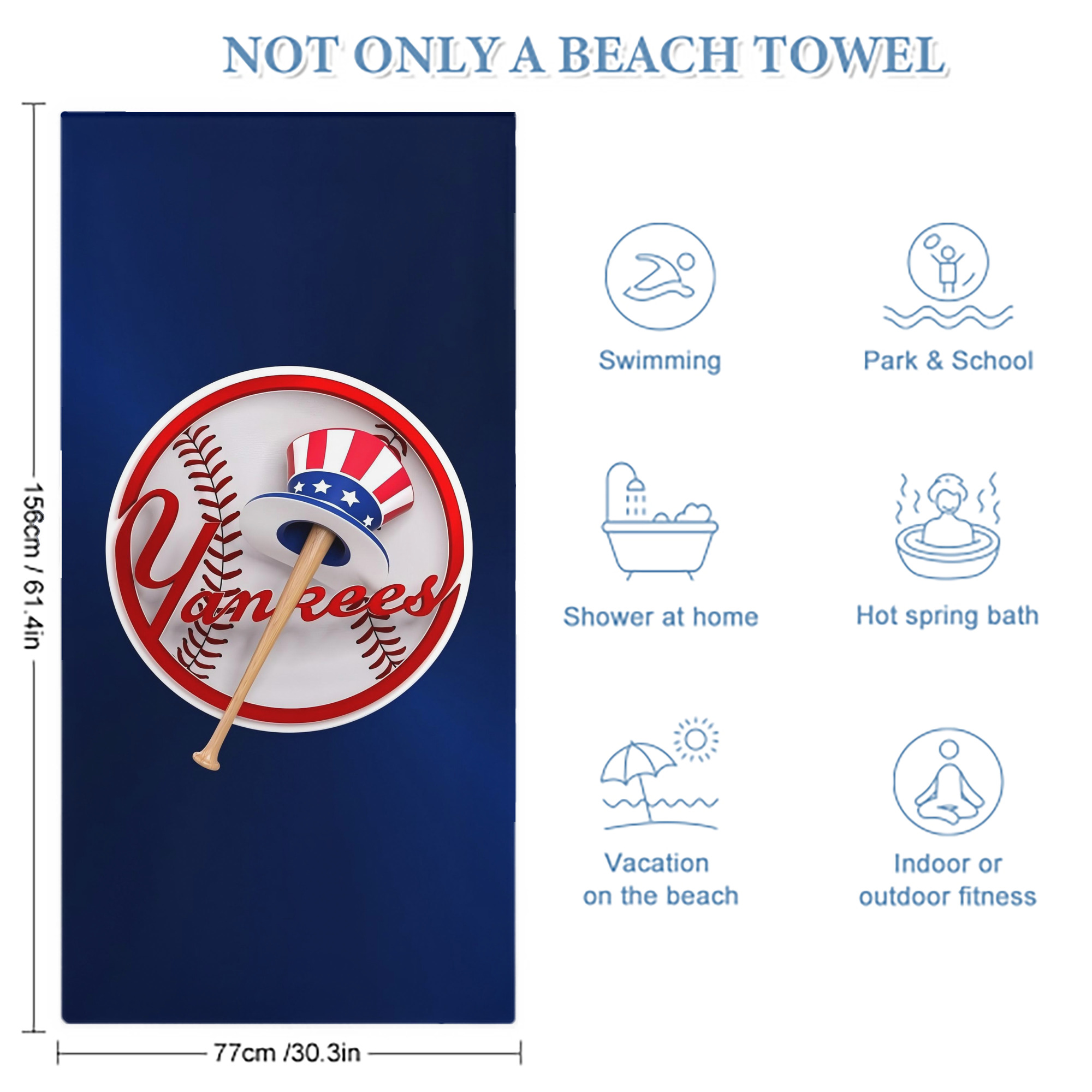 New York Yankees 200 Premium Microfiber Beach Towel – Soft, Large Size, Multi-Purpose For Beach, Picnic & Kids, Lightweight & Portable With Carry Bag, Easy Care