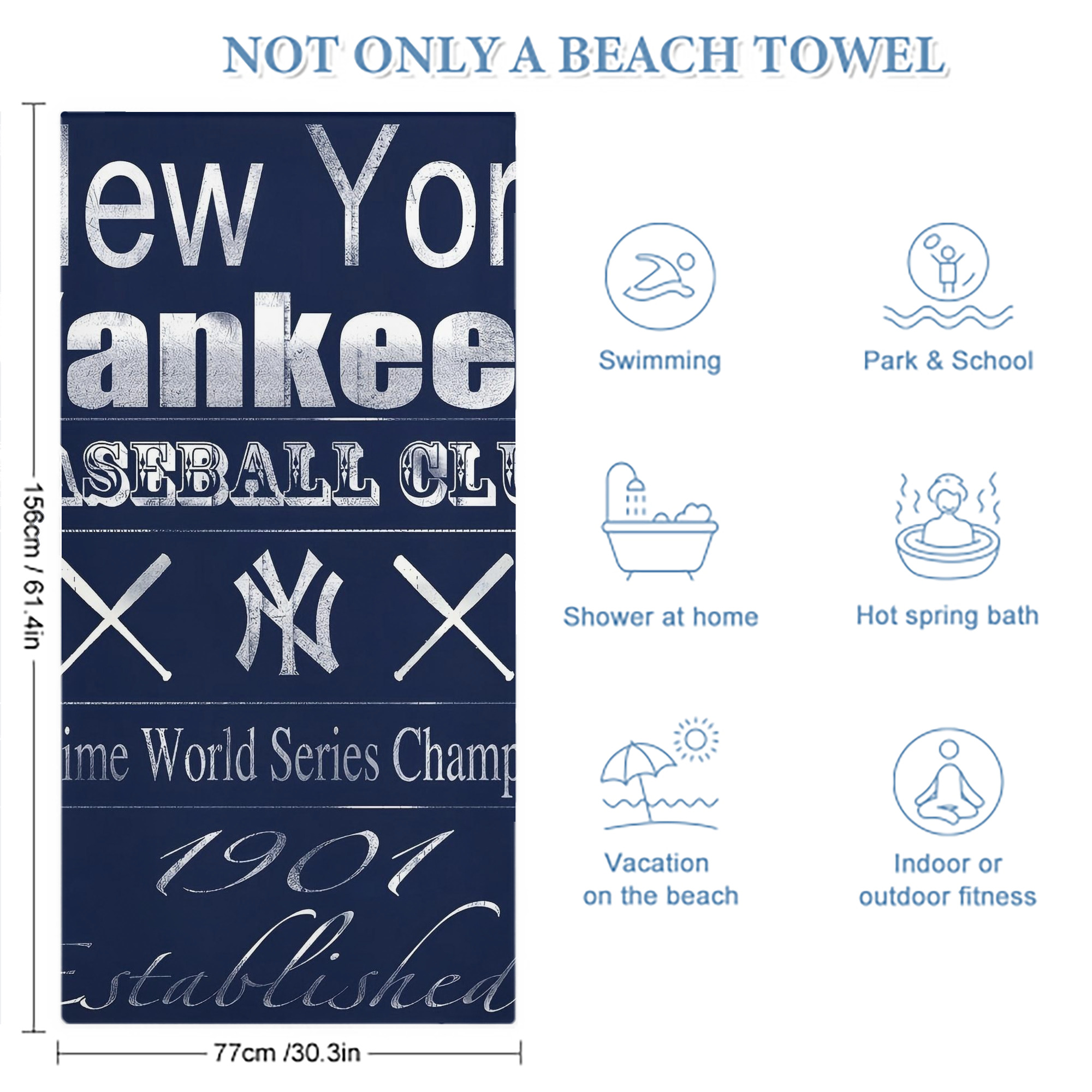 New York Yankees 205 Premium Microfiber Beach Towel – Soft, Large Size, Multi-Purpose For Beach, Picnic & Kids, Lightweight & Portable With Carry Bag, Easy Care