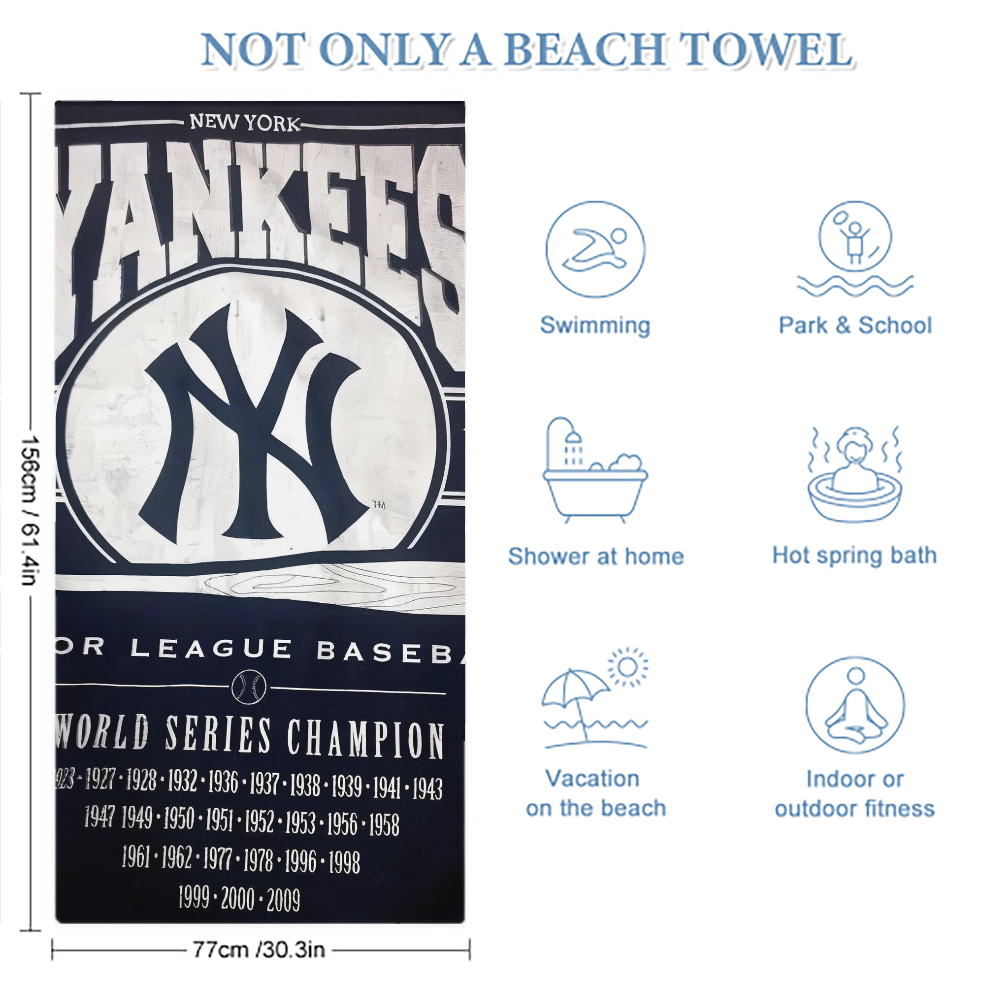 New York Yankees 211 Premium Microfiber Beach Towel – Soft, Large Size, Multi-Purpose For Beach, Picnic & Kids, Lightweight & Portable With Carry Bag, Easy Care