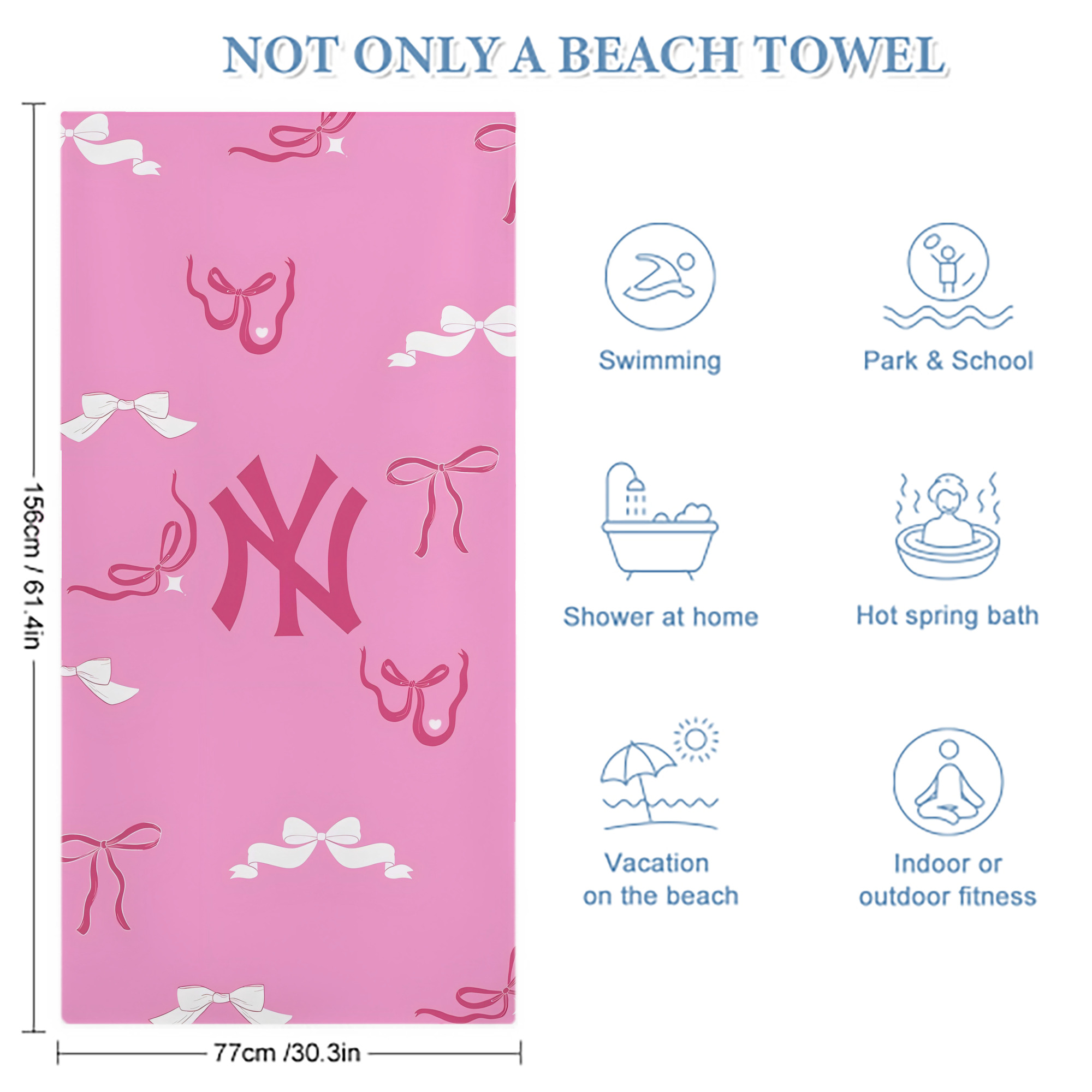 New York Yankees 220 Premium Microfiber Beach Towel – Soft, Large Size, Multi-Purpose For Beach, Picnic & Kids, Lightweight & Portable With Carry Bag, Easy Care