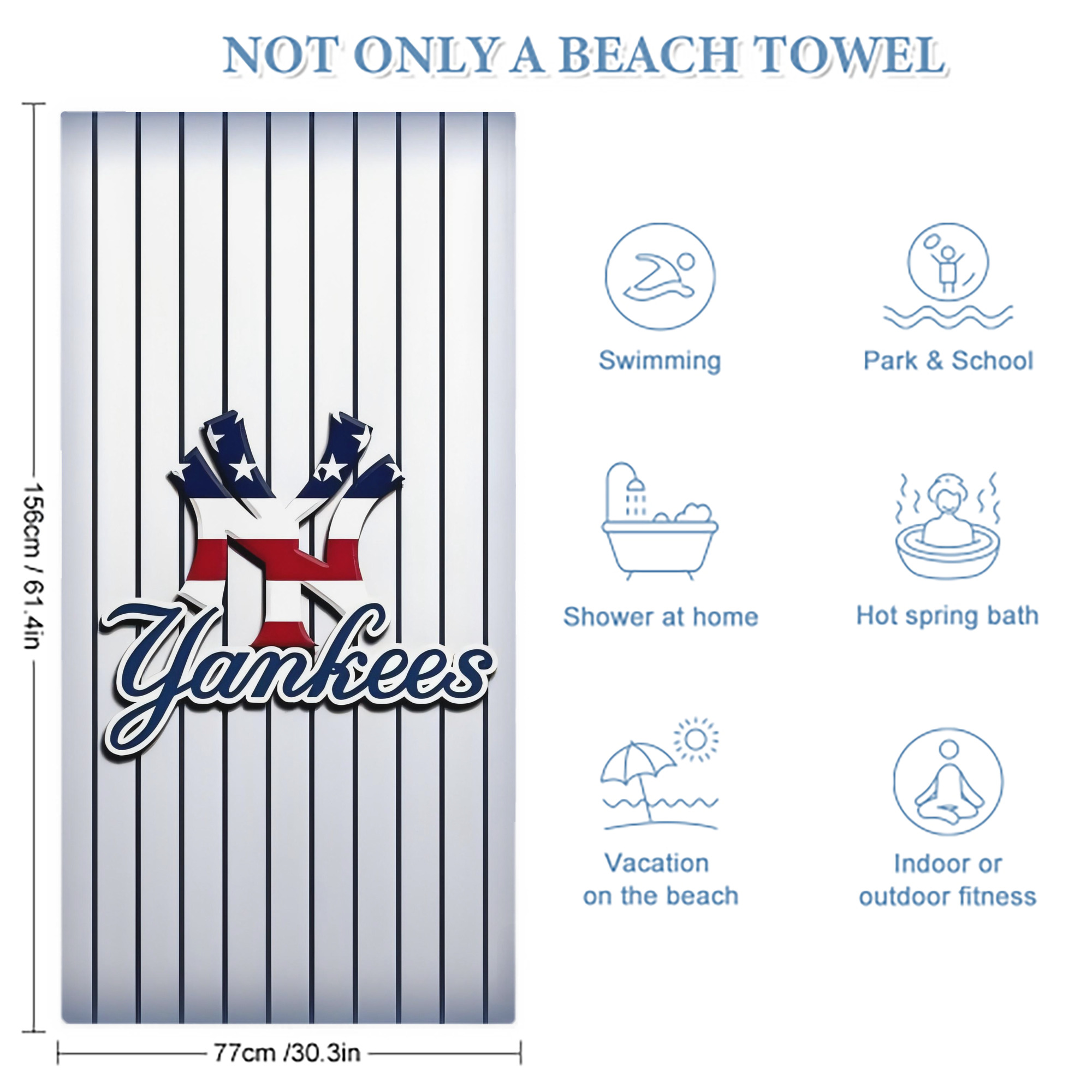 New York Yankees 227 Premium Microfiber Beach Towel – Soft, Large Size, Multi-Purpose For Beach, Picnic & Kids, Lightweight & Portable With Carry Bag, Easy Care