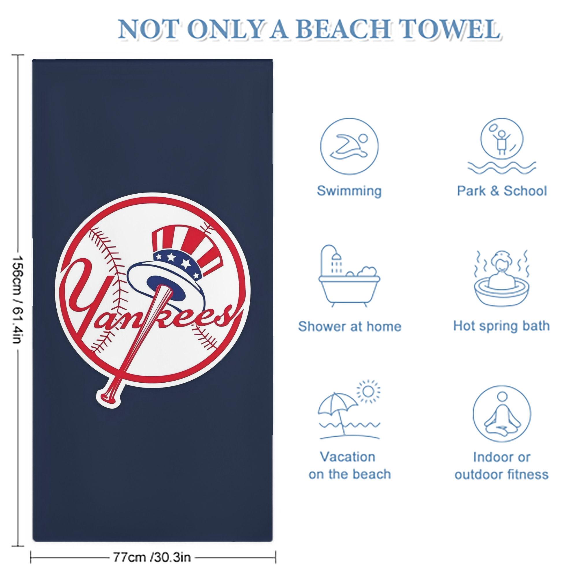 New York Yankees 216 Premium Microfiber Beach Towel – Soft, Large Size, Multi-Purpose For Beach, Picnic & Kids, Lightweight & Portable With Carry Bag, Easy Care