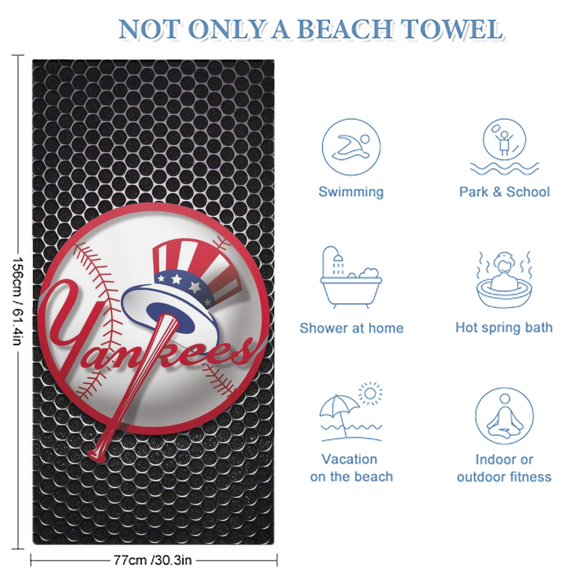 New York Yankees 221 Premium Microfiber Beach Towel – Soft, Large Size, Multi-Purpose For Beach, Picnic & Kids, Lightweight & Portable With Carry Bag, Easy Care
