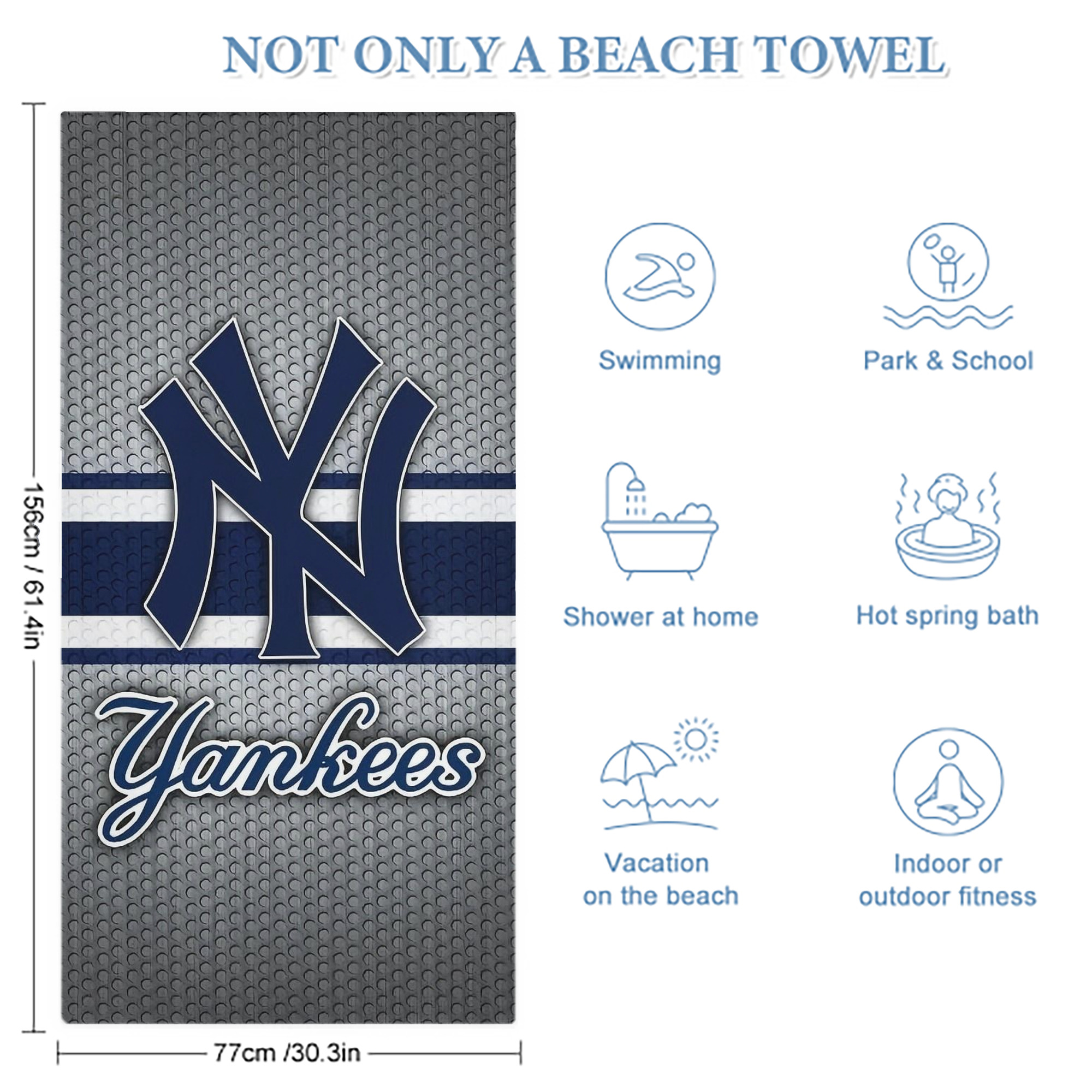 New York Yankees 311 Premium Microfiber Beach Towel – Soft, Large Size, Multi-Purpose For Beach, Picnic & Kids, Lightweight & Portable With Carry Bag, Easy Care