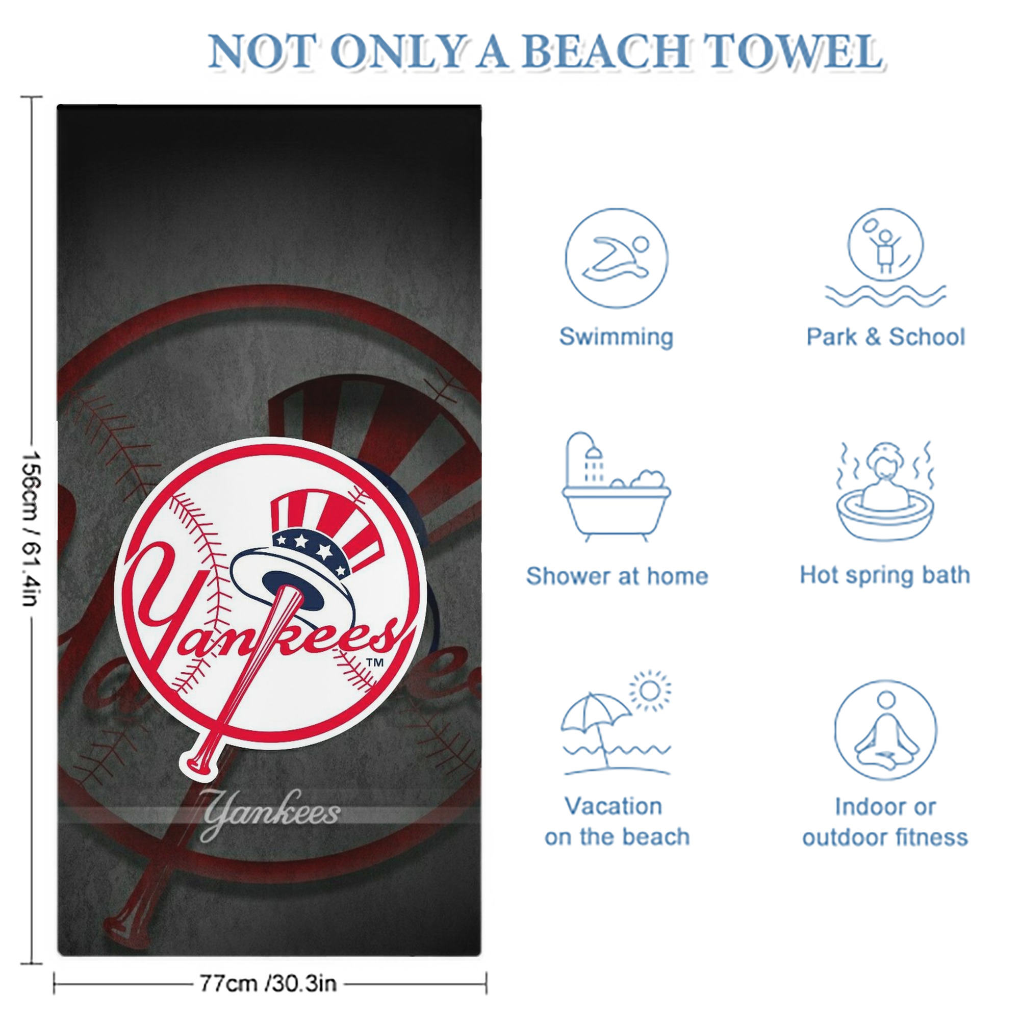 New York Yankees 228 Premium Microfiber Beach Towel – Soft, Large Size, Multi-Purpose For Beach, Picnic & Kids, Lightweight & Portable With Carry Bag, Easy Care