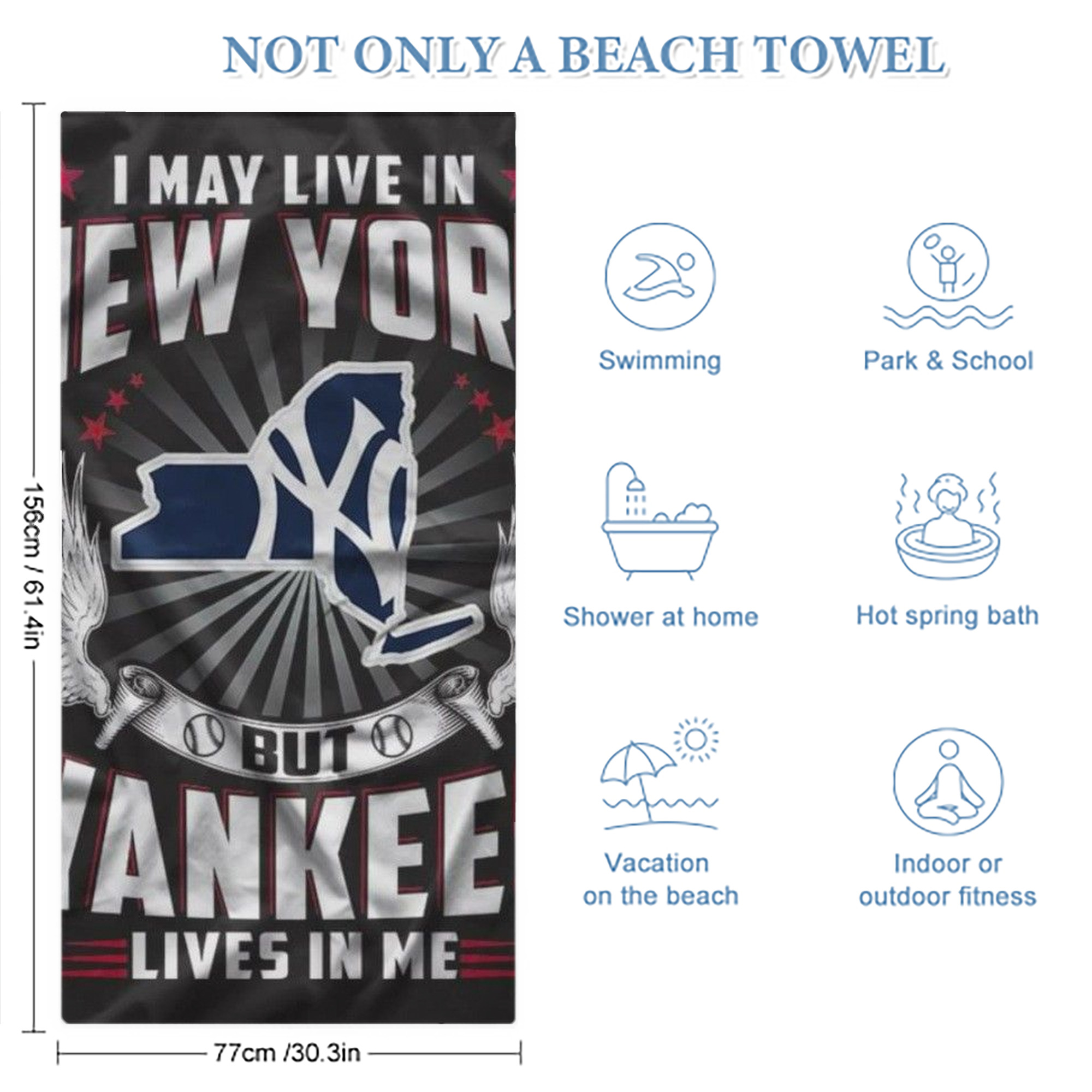New York Yankees 320 Premium Microfiber Beach Towel – Soft, Large Size, Multi-Purpose For Beach, Picnic & Kids, Lightweight & Portable With Carry Bag, Easy Care
