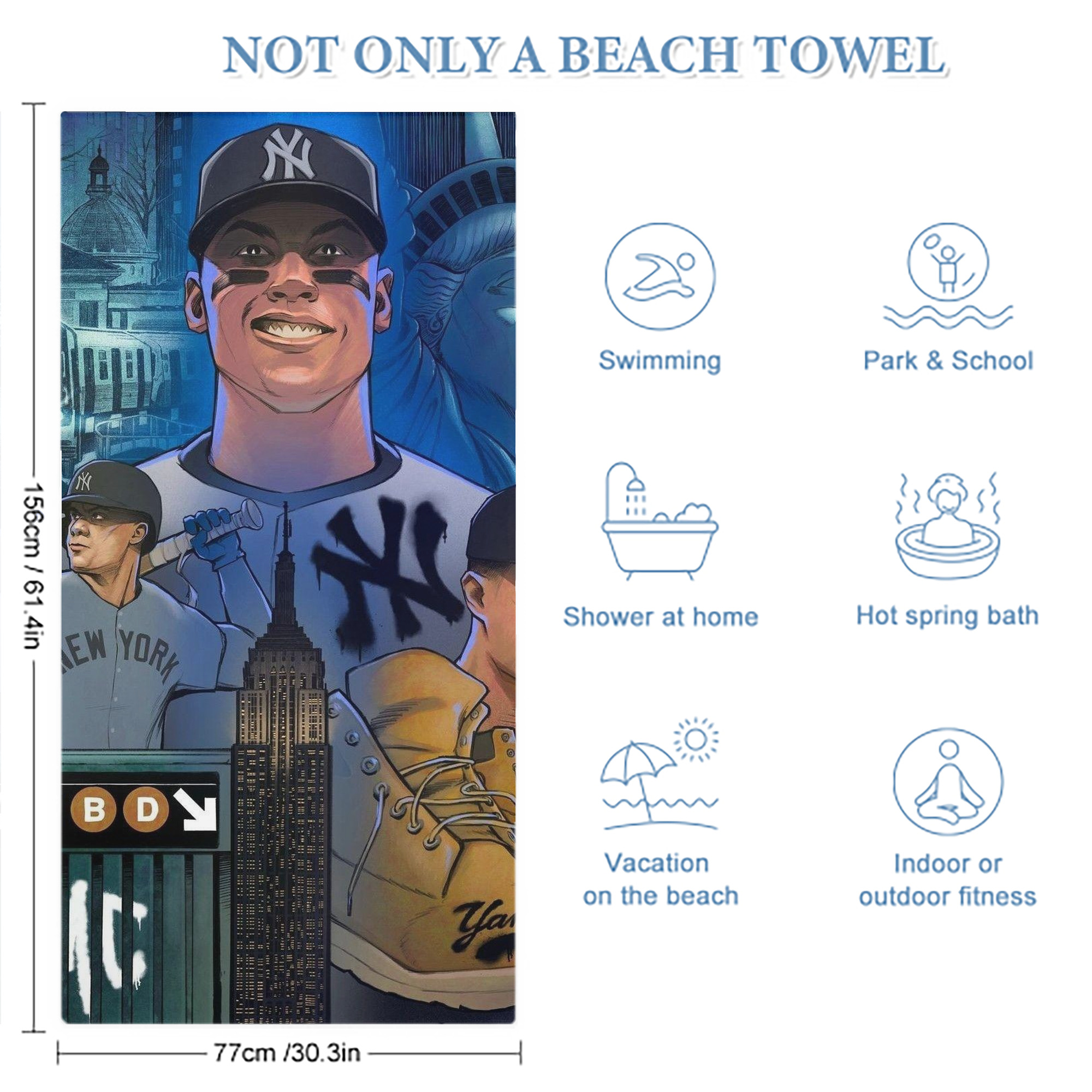 New York Yankees 298 Premium Microfiber Beach Towel – Soft, Large Size, Multi-Purpose For Beach, Picnic & Kids, Lightweight & Portable With Carry Bag, Easy Care