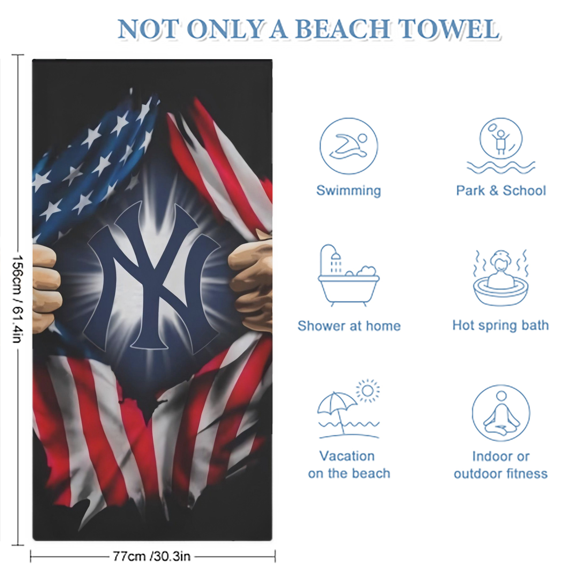 New York Yankees US Flag Yankees Inside Me Premium Microfiber Beach Towel – Soft, Large Size, Multi-Purpose For Beach, Picnic & Kids, Lightweight & Portable With Carry Bag, Easy Care