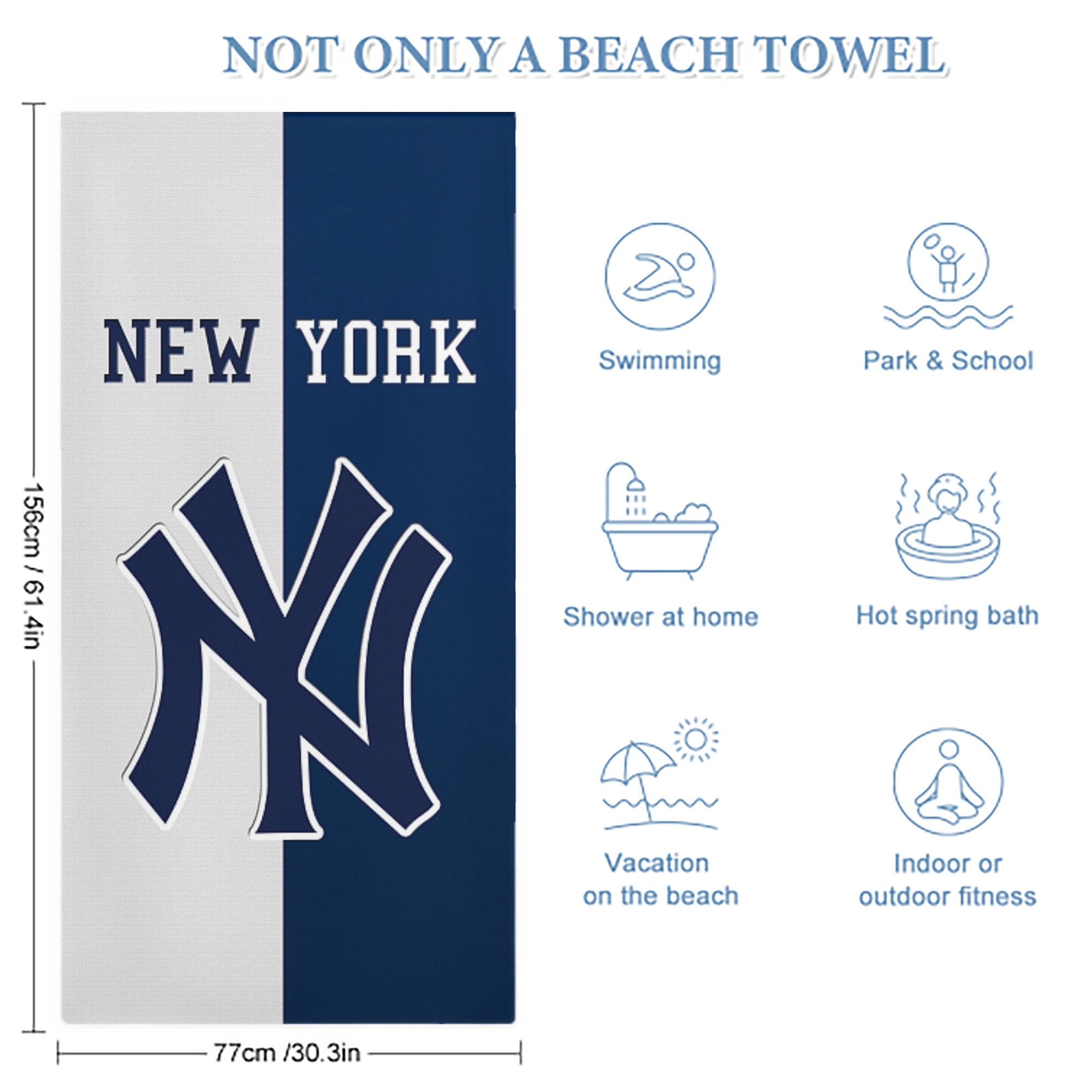 New York Yankees 332 Premium Microfiber Beach Towel – Soft, Large Size, Multi-Purpose For Beach, Picnic & Kids, Lightweight & Portable With Carry Bag, Easy Care