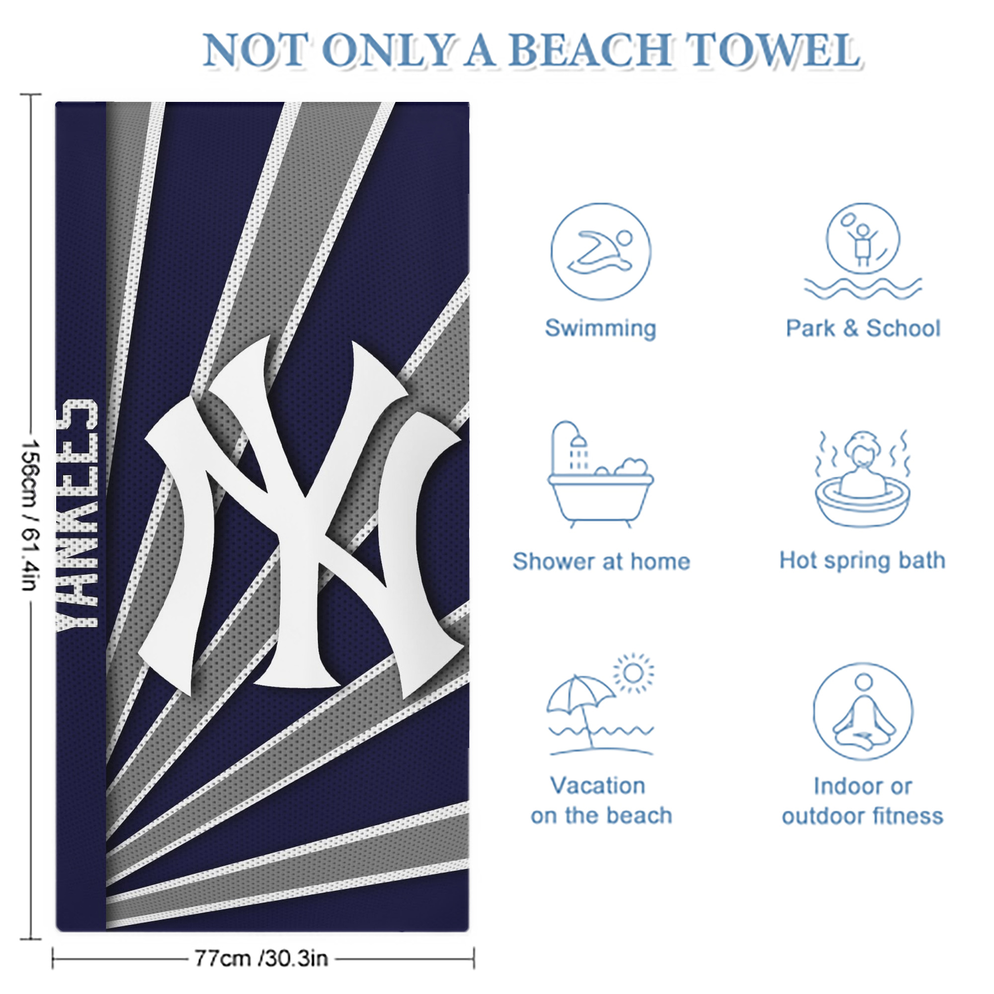 New York Yankees 321 Premium Microfiber Beach Towel – Soft, Large Size, Multi-Purpose For Beach, Picnic & Kids, Lightweight & Portable With Carry Bag, Easy Care