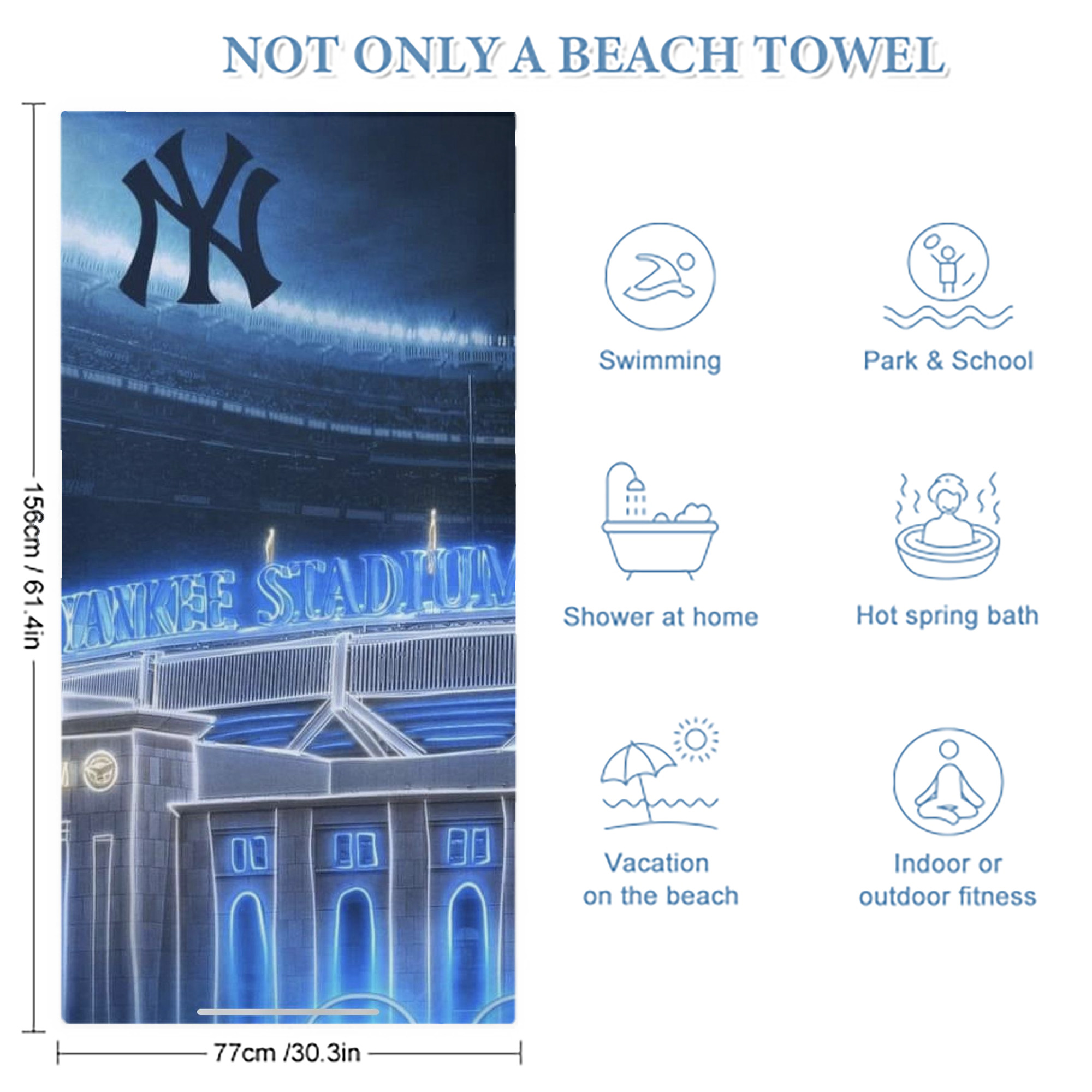 New York Yankees 328 Premium Microfiber Beach Towel – Soft, Large Size, Multi-Purpose For Beach, Picnic & Kids, Lightweight & Portable With Carry Bag, Easy Care