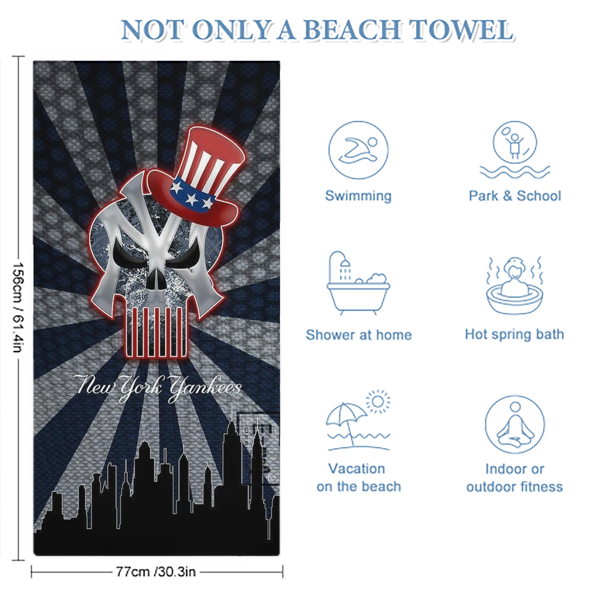 New York Yankees 340 Premium Microfiber Beach Towel – Soft, Large Size, Multi-Purpose For Beach, Picnic & Kids, Lightweight & Portable With Carry Bag, Easy Care