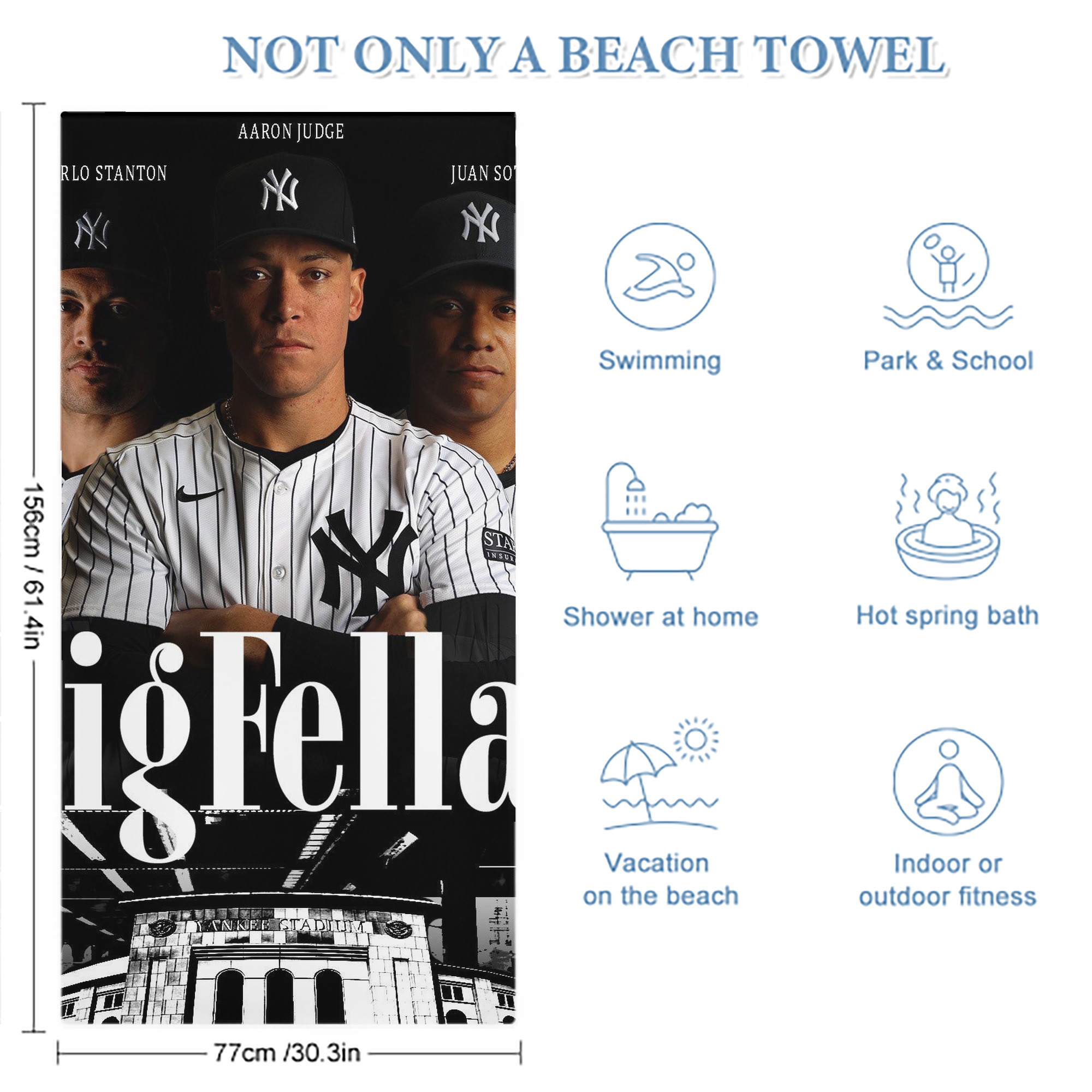 New York Yankees 341 Premium Microfiber Beach Towel – Soft, Large Size, Multi-Purpose For Beach, Picnic & Kids, Lightweight & Portable With Carry Bag, Easy Care