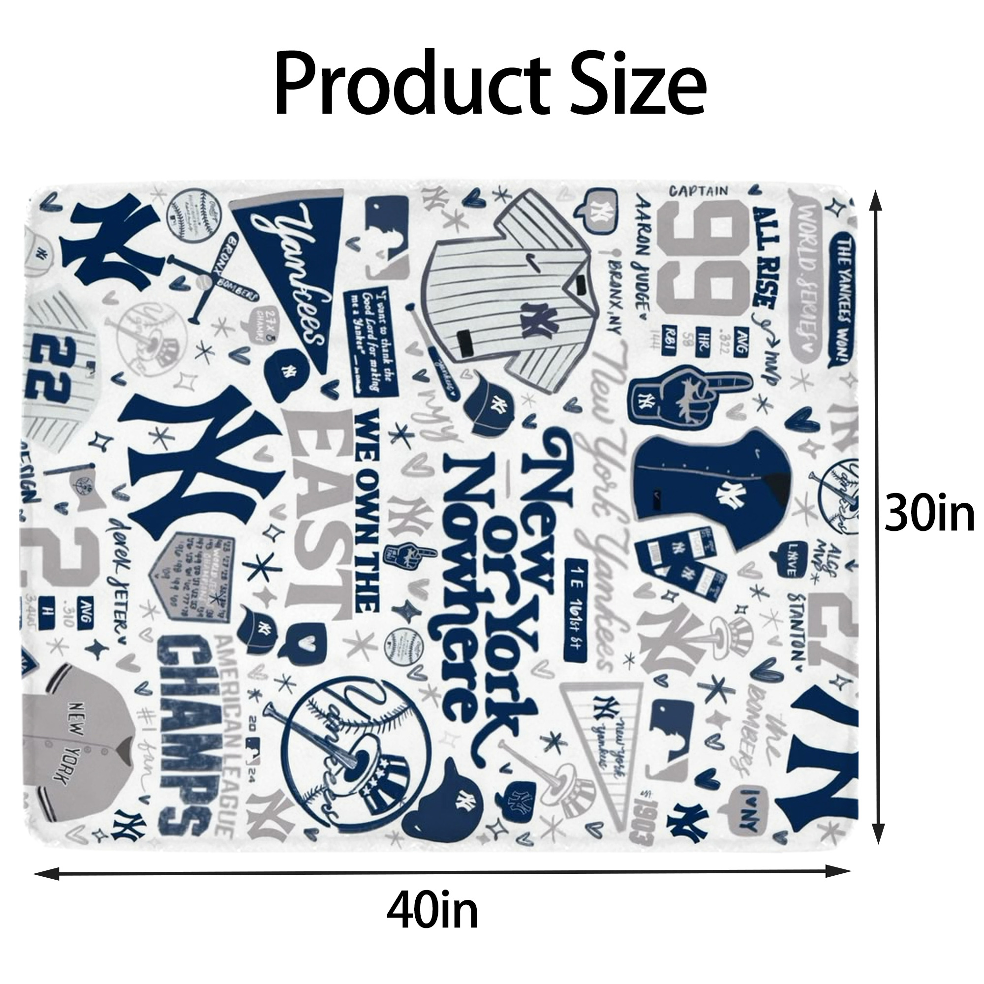 New York Yankees 113 Soft Plush Fleece Blanket 30x40 Inch - 300GSM Flannel, Ultra Soft & Warm, Lightweight & Durable, Perfect For Kids, Adults, Couch, Bed, Camping, Travel, Gift For Family & Friends