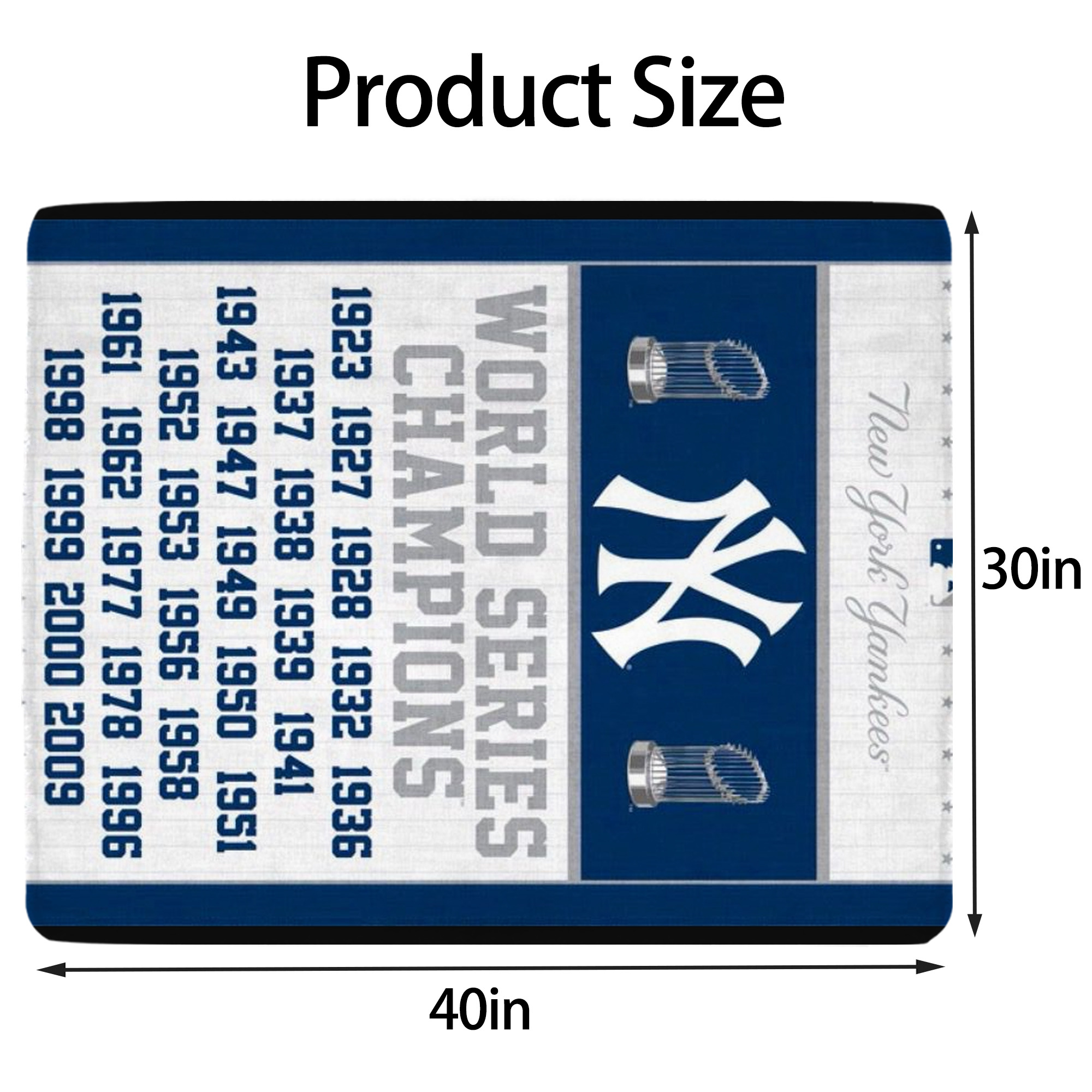 New York Yankees WS Champions Years Soft Plush Fleece Blanket 30x40 Inch - 300GSM Flannel, Ultra Soft & Warm, Lightweight & Durable, Perfect For Kids, Adults, Couch, Bed, Camping, Travel, Gift For Family & Friends